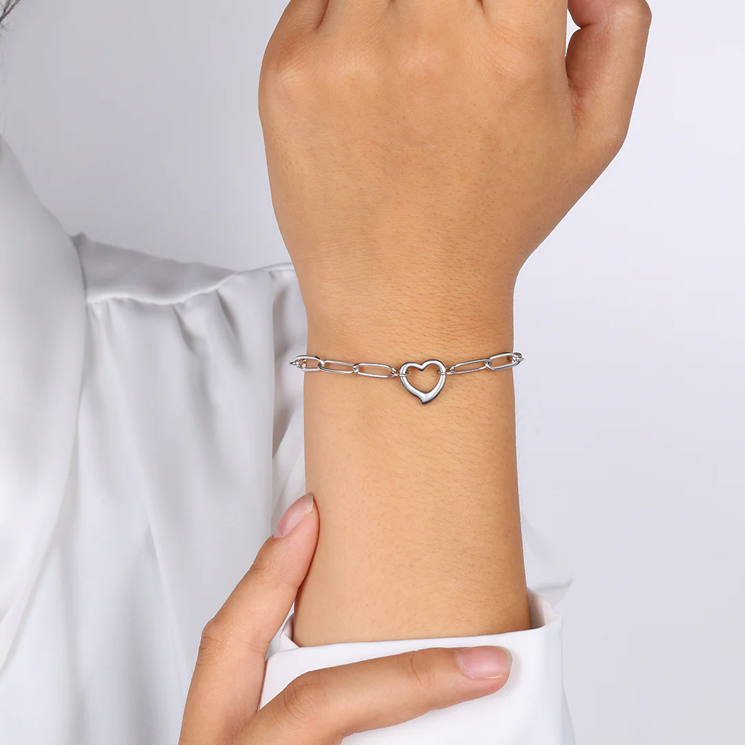 Open Heart Paperclip Chain Bracelet - Image 17