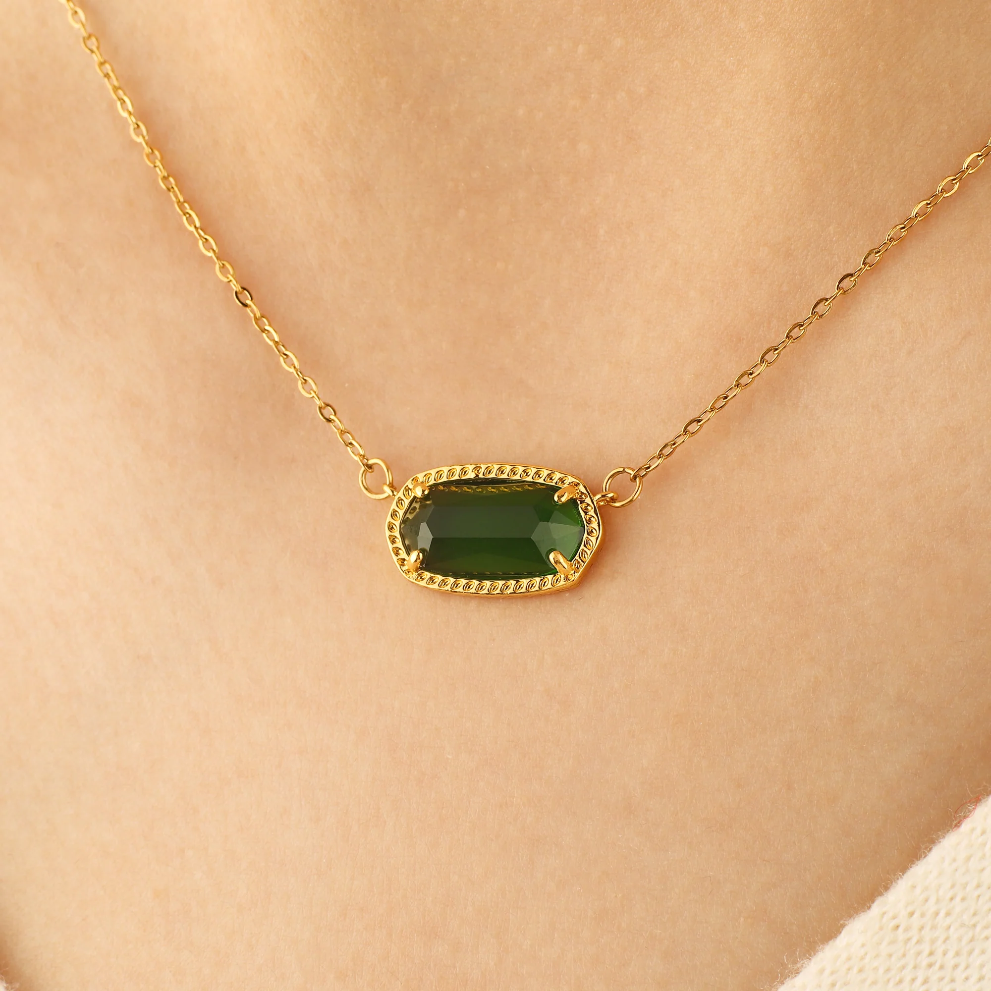 Oval Birthstone Pendant Necklace - Image 5