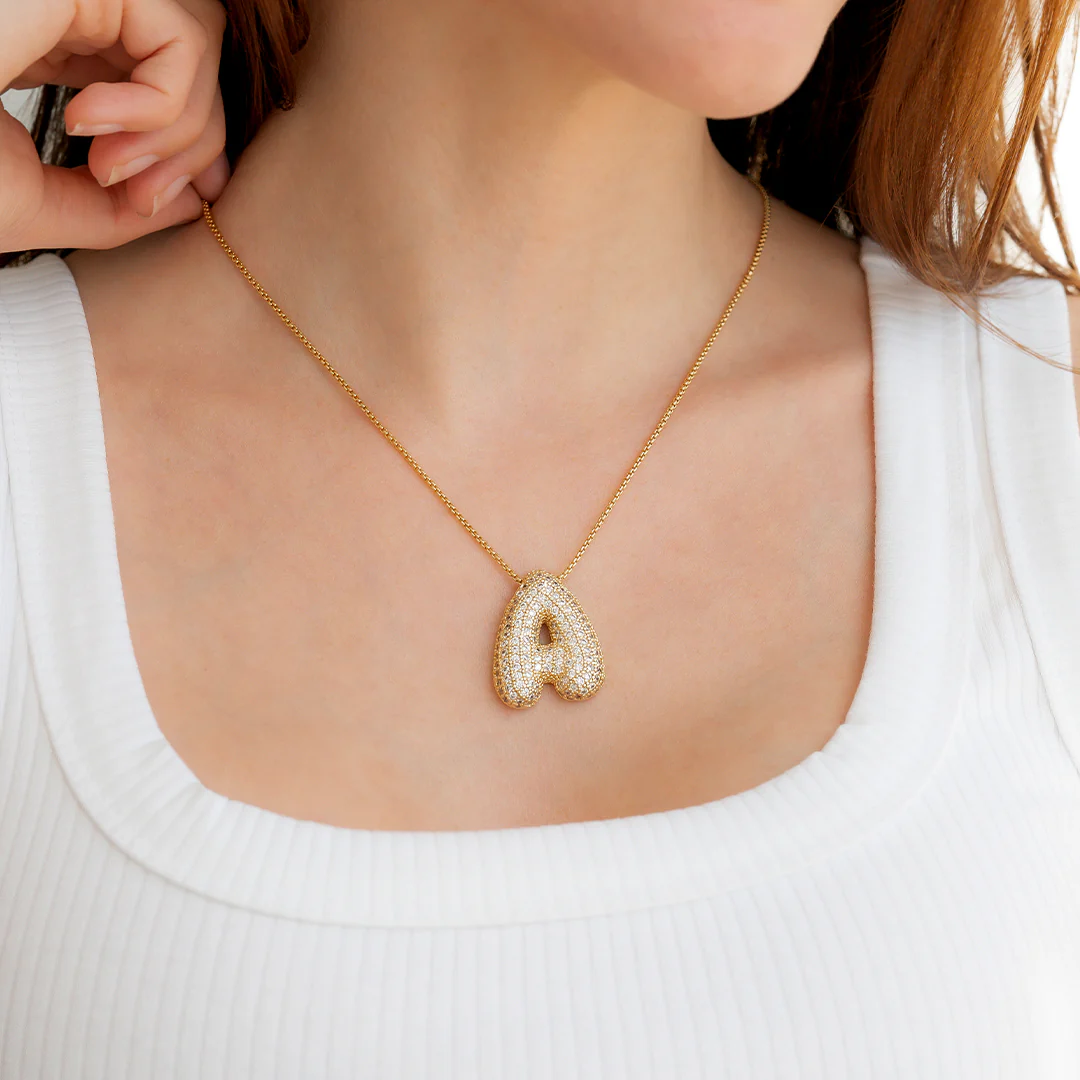Pave Bubble Initial Necklace - Image 5