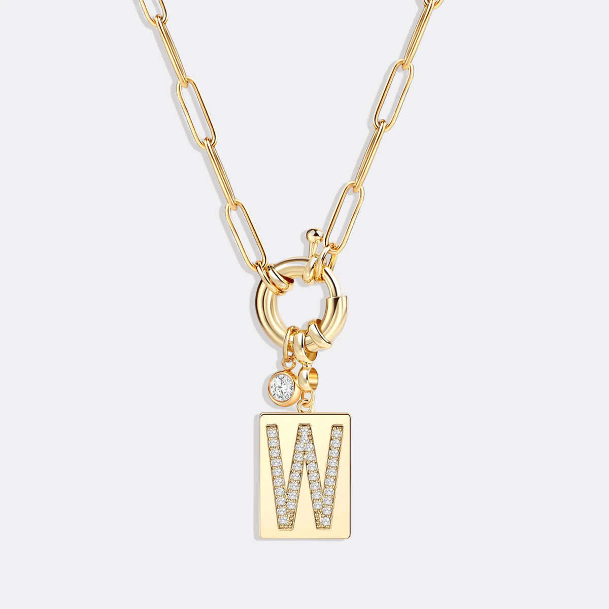 Pave Initial Pendant Necklace with Paperclip Chain - Image 100