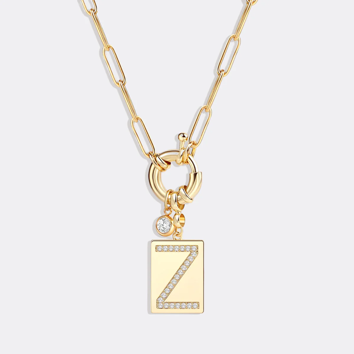 Pave Initial Pendant Necklace with Paperclip Chain - Image 103