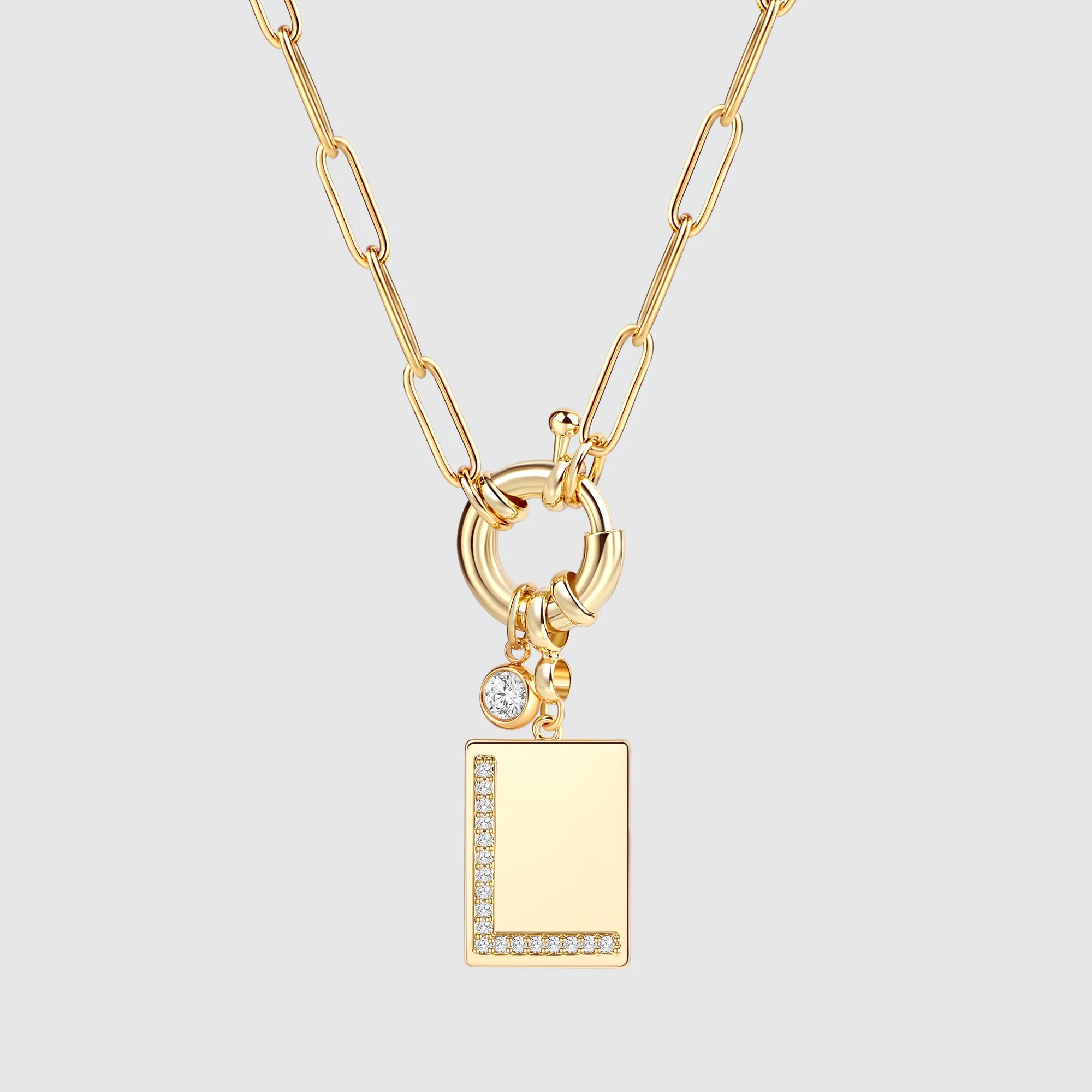 Pave Initial Pendant Necklace with Paperclip Chain - Image 60