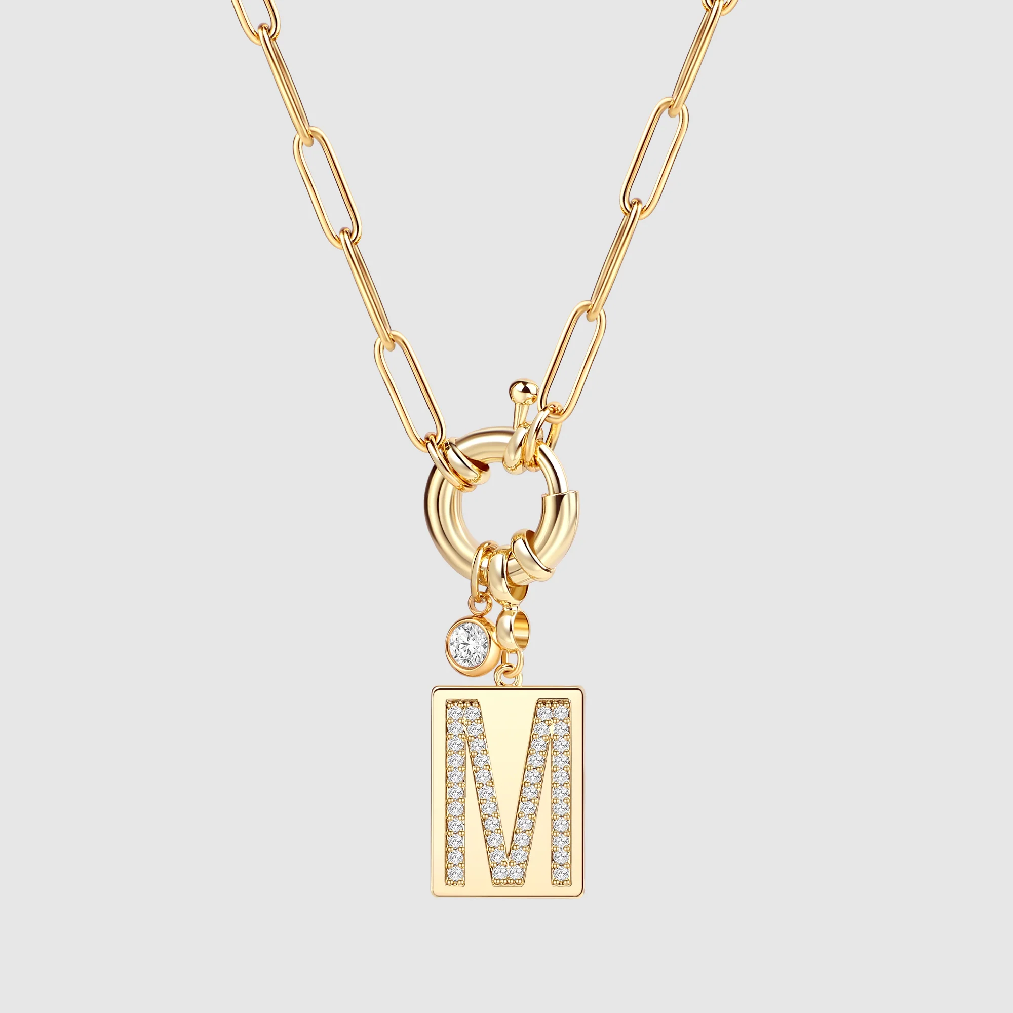Pave Initial Pendant Necklace with Paperclip Chain - Image 61