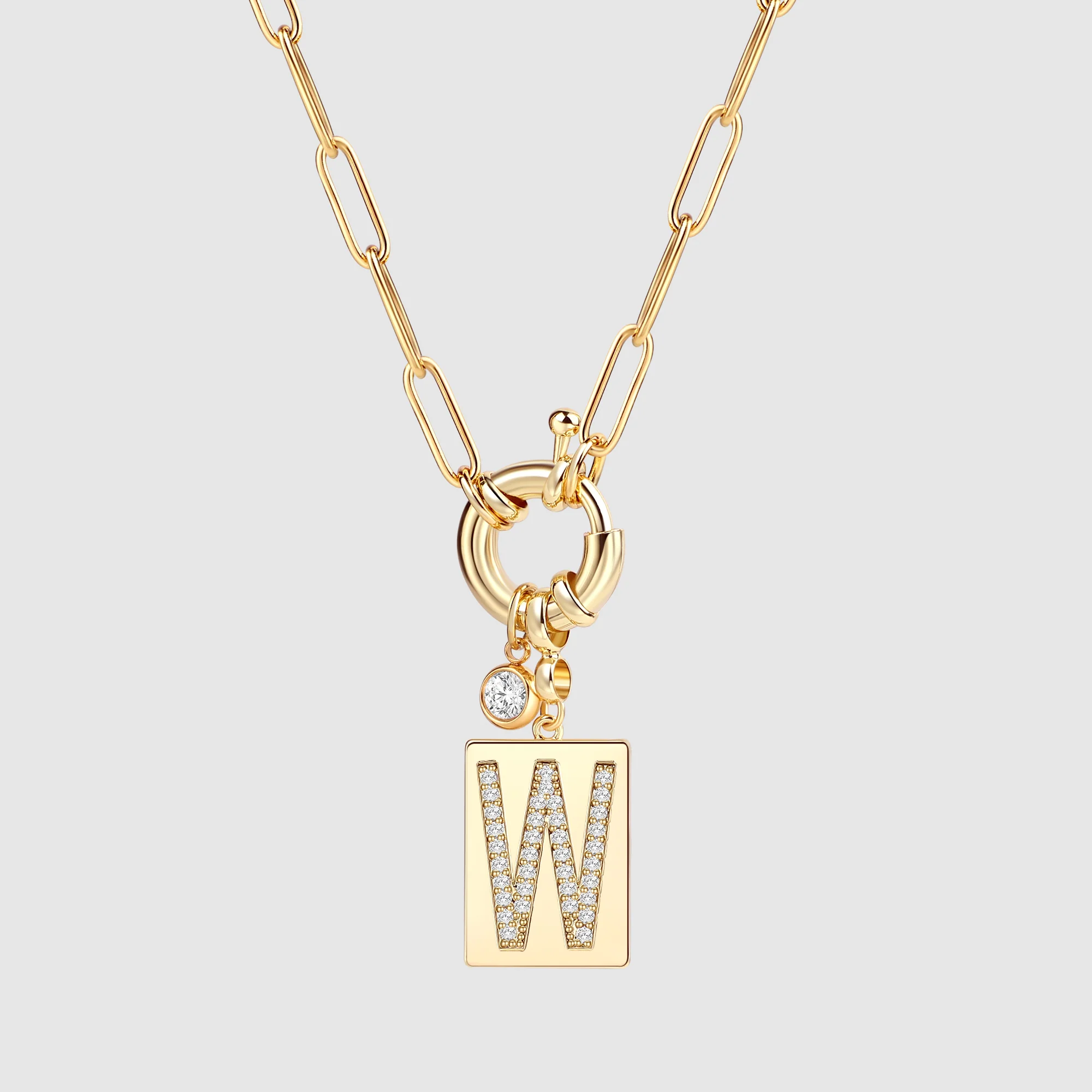 Pave Initial Pendant Necklace with Paperclip Chain - Image 71