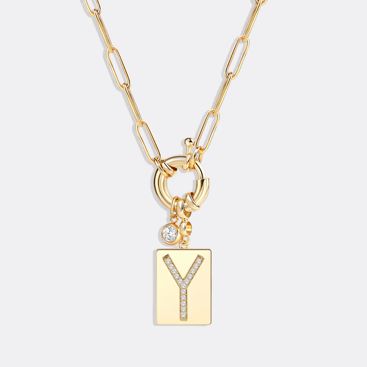 Pave Initial Pendant Necklace with Paperclip Chain - Image 73