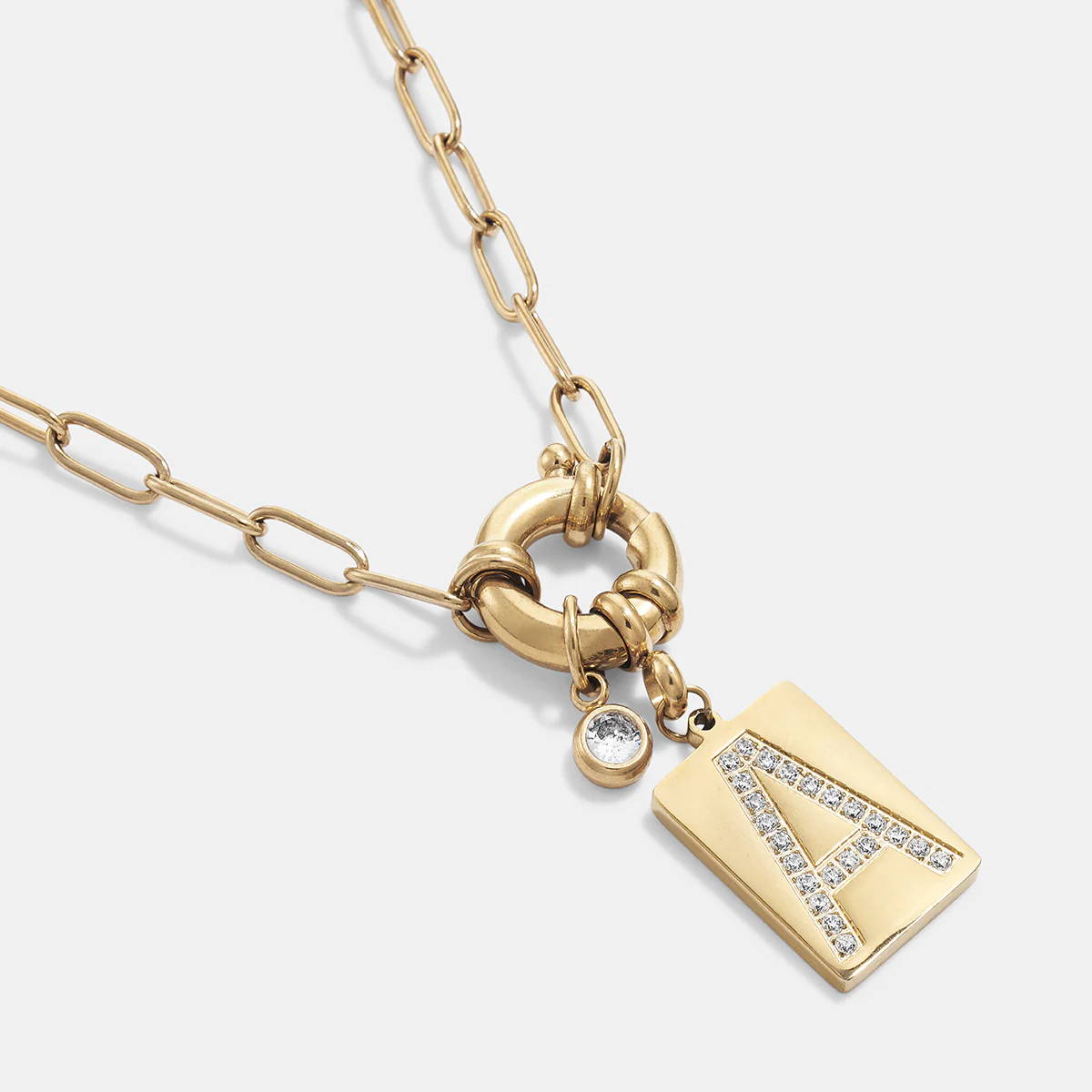 Pave Initial Pendant Necklace with Paperclip Chain - Image 75