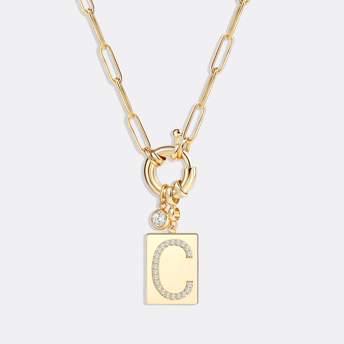 Pave Initial Pendant Necklace with Paperclip Chain - Image 79