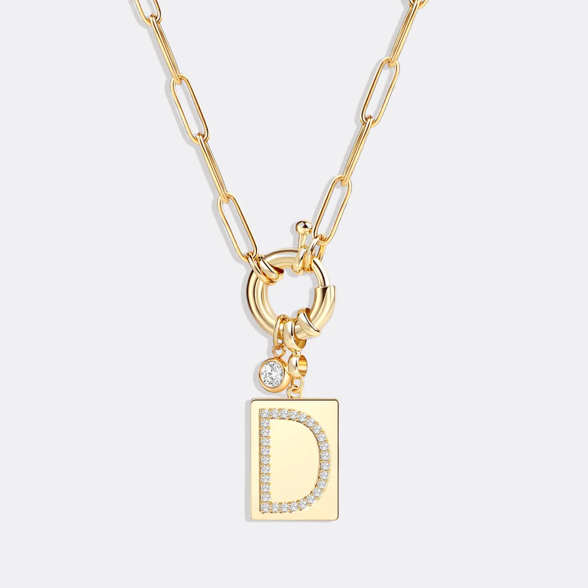 Pave Initial Pendant Necklace with Paperclip Chain - Image 80