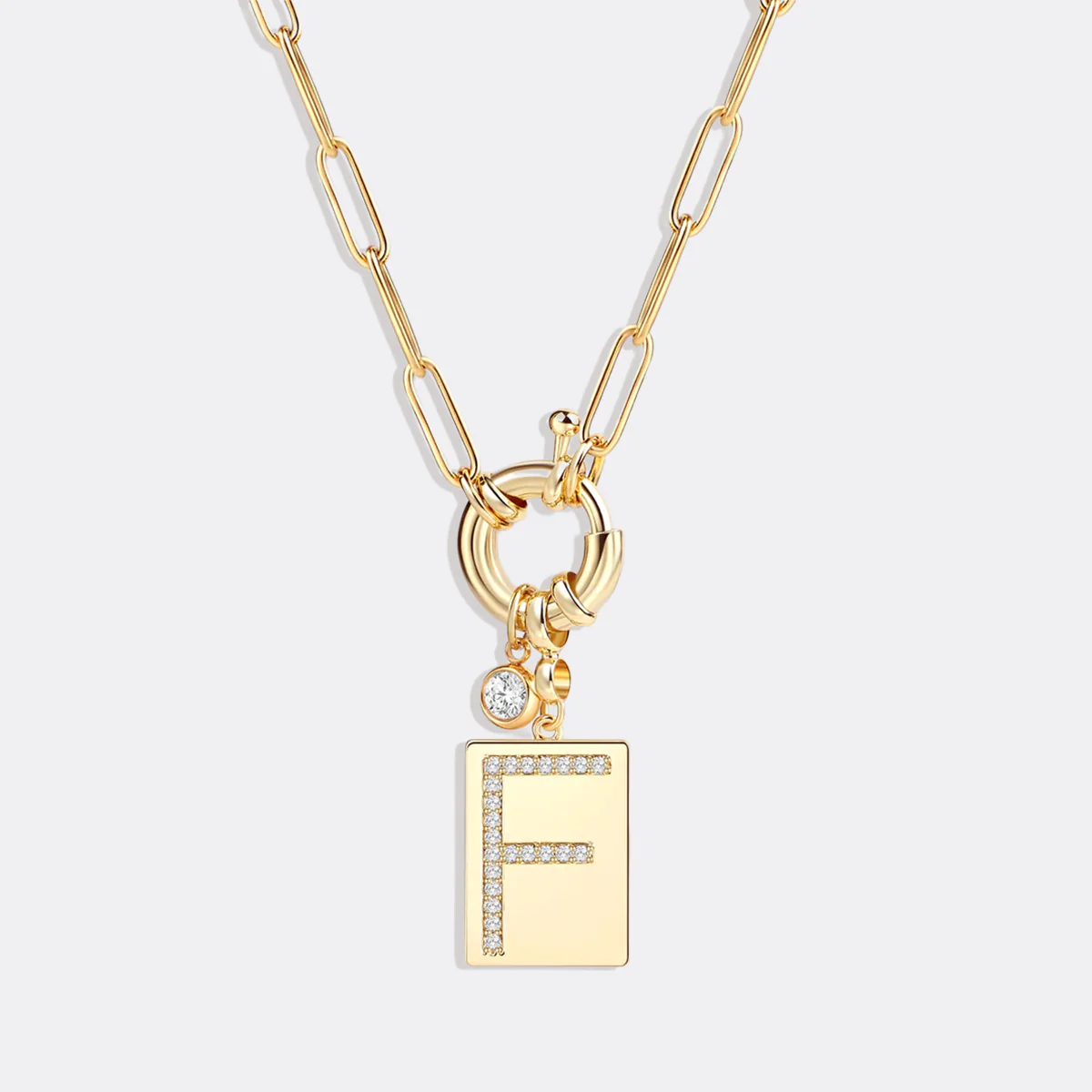 Pave Initial Pendant Necklace with Paperclip Chain - Image 82