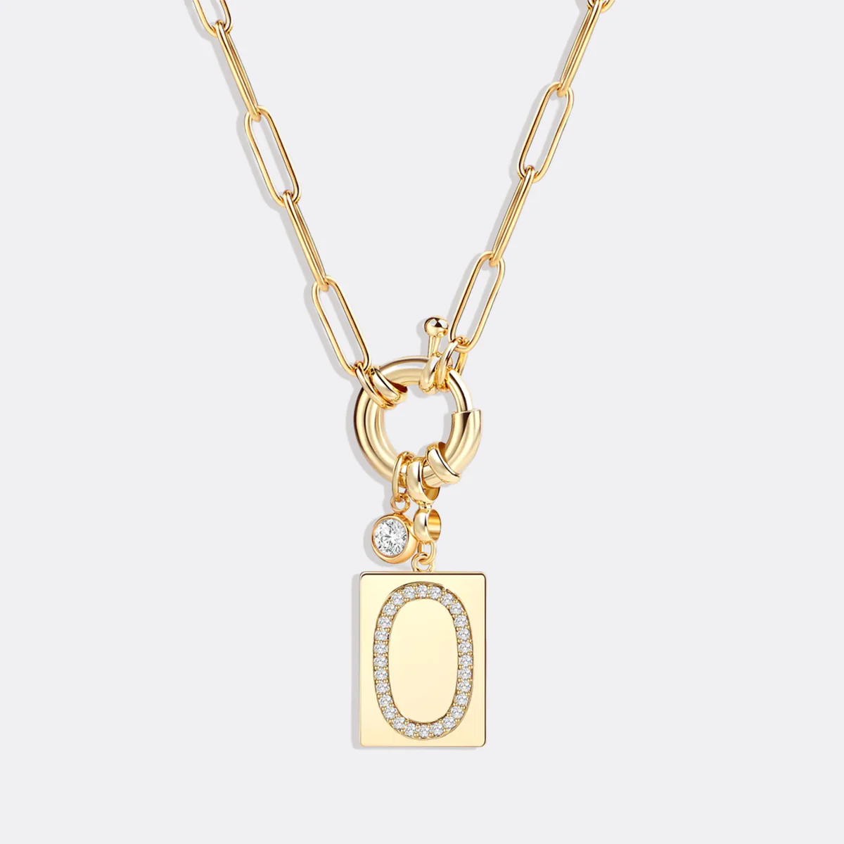 Pave Initial Pendant Necklace with Paperclip Chain - Image 92