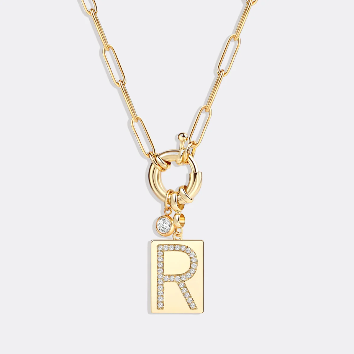 Pave Initial Pendant Necklace with Paperclip Chain - Image 95