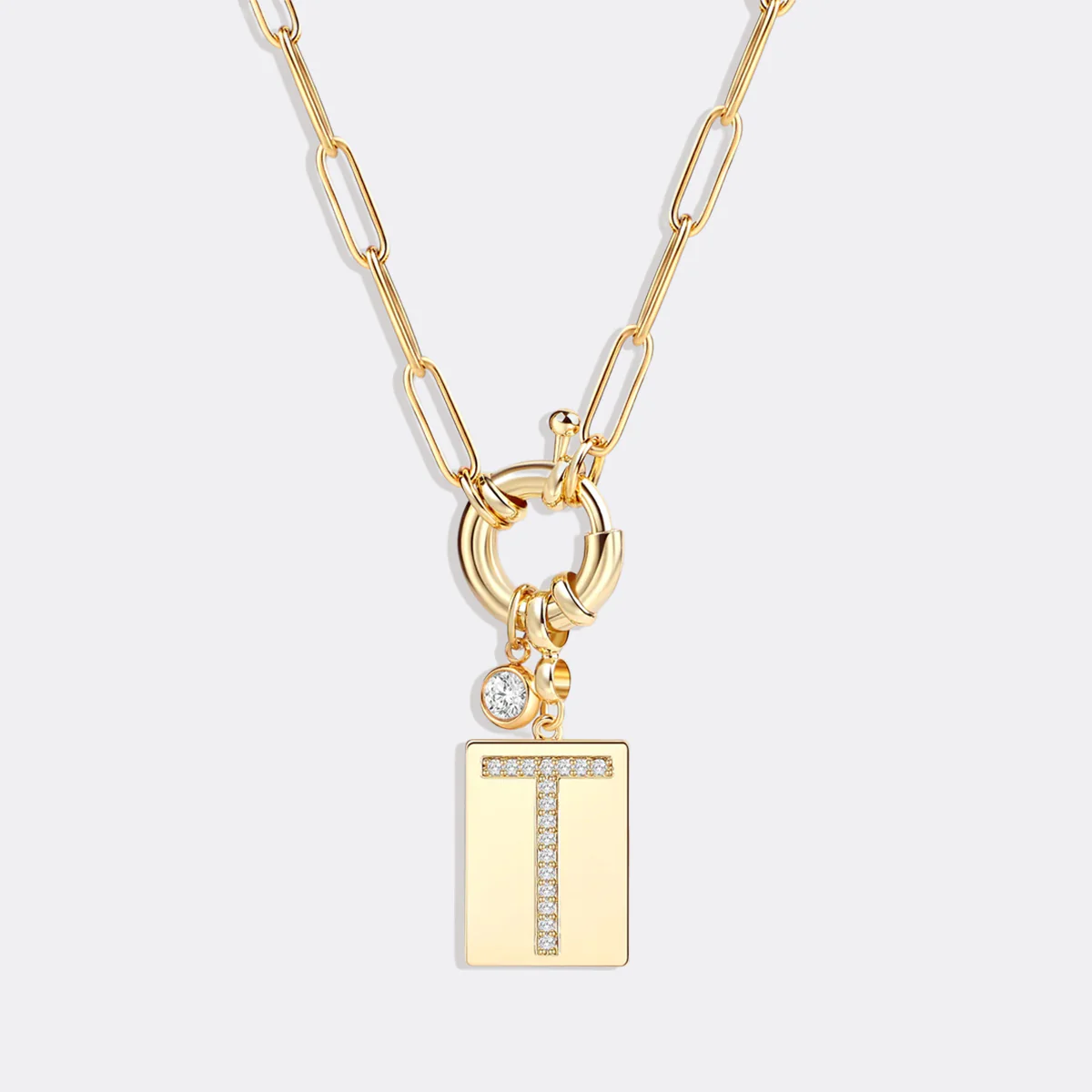 Pave Initial Pendant Necklace with Paperclip Chain - Image 97
