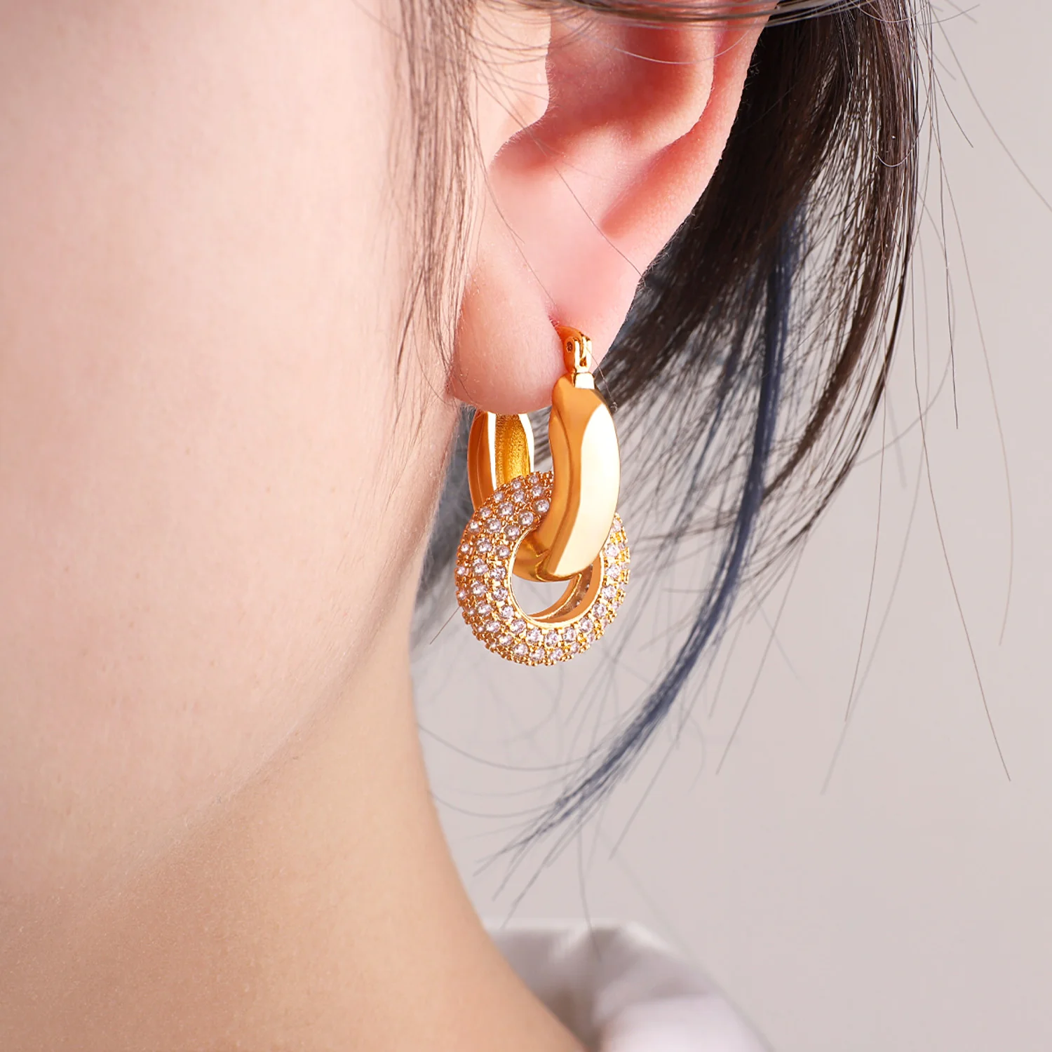 Pave Interlock Hoop Earrings - Image 3