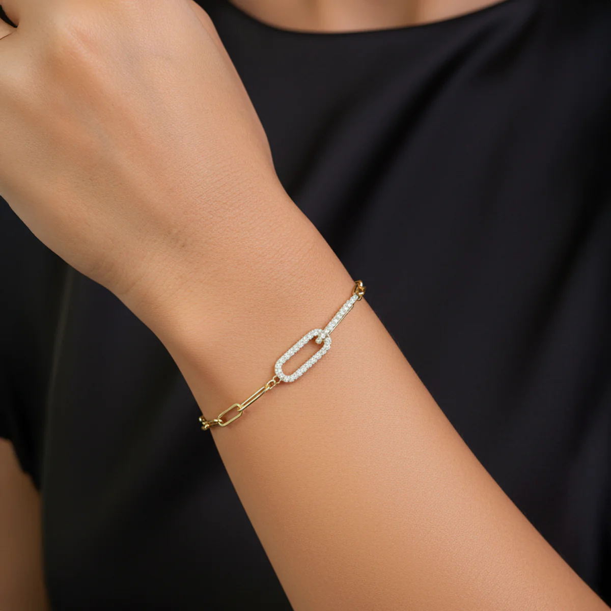 Pave Paperclip Chain Bracelet - Image 3