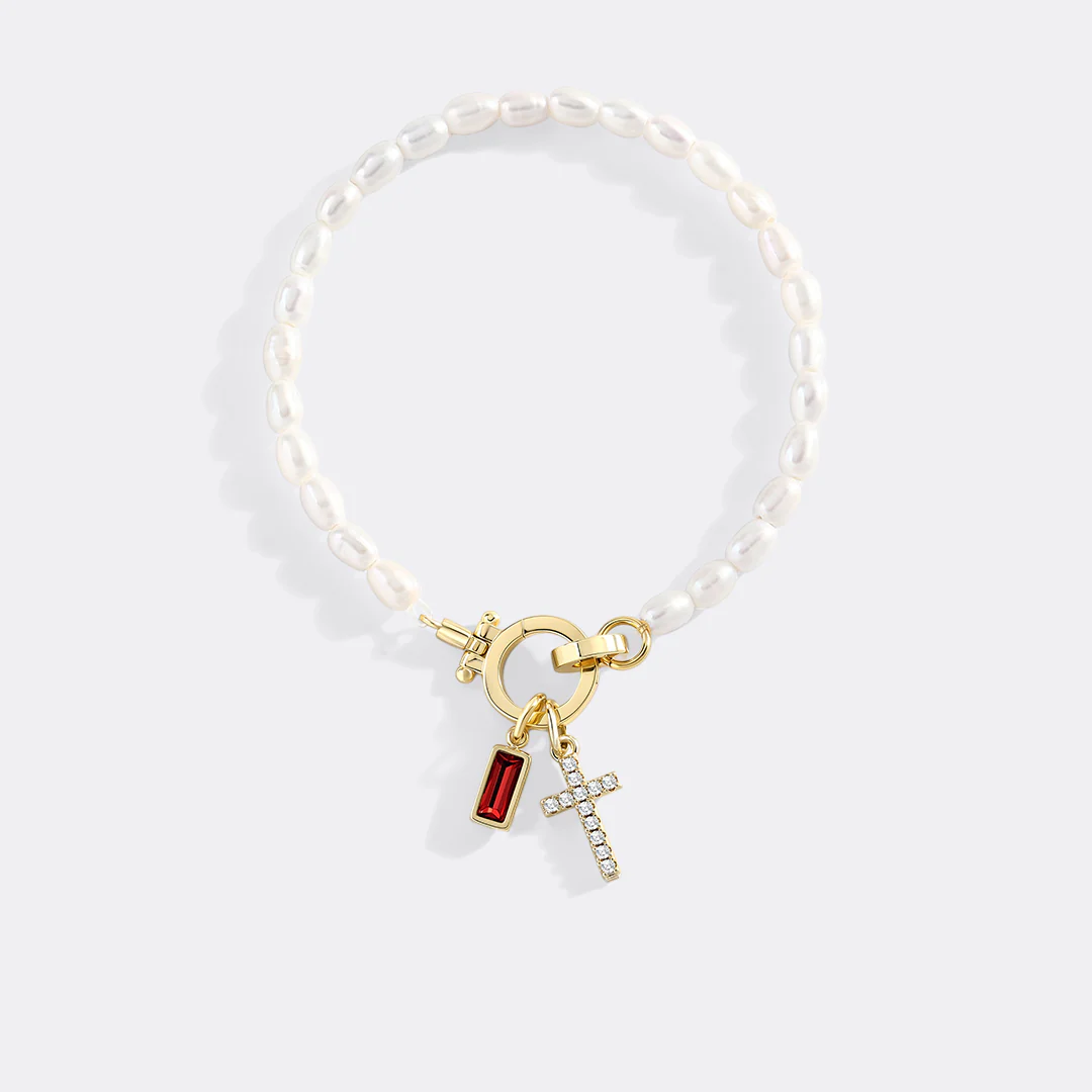 Pearl Cross Charm Bracelet - Image 2