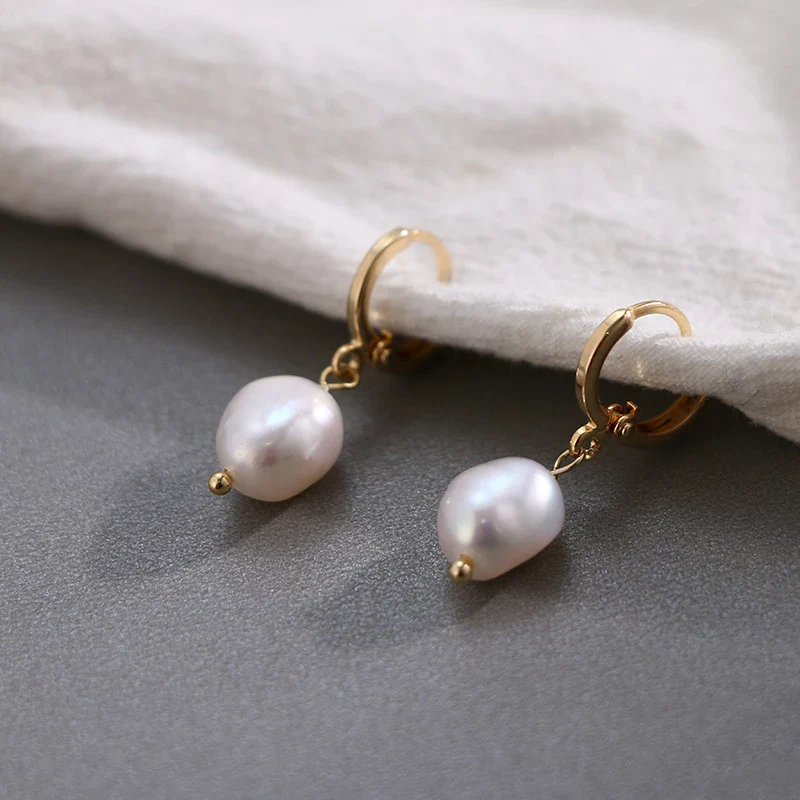 Freshwater Pearl Drop Huggie Earrings - Image 10