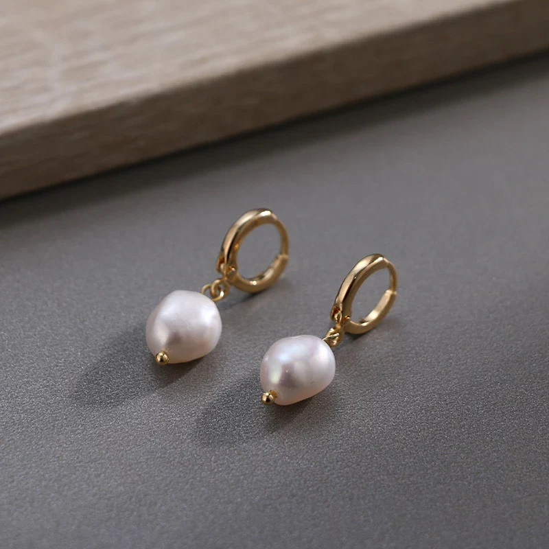 Freshwater Pearl Drop Huggie Earrings - Image 8
