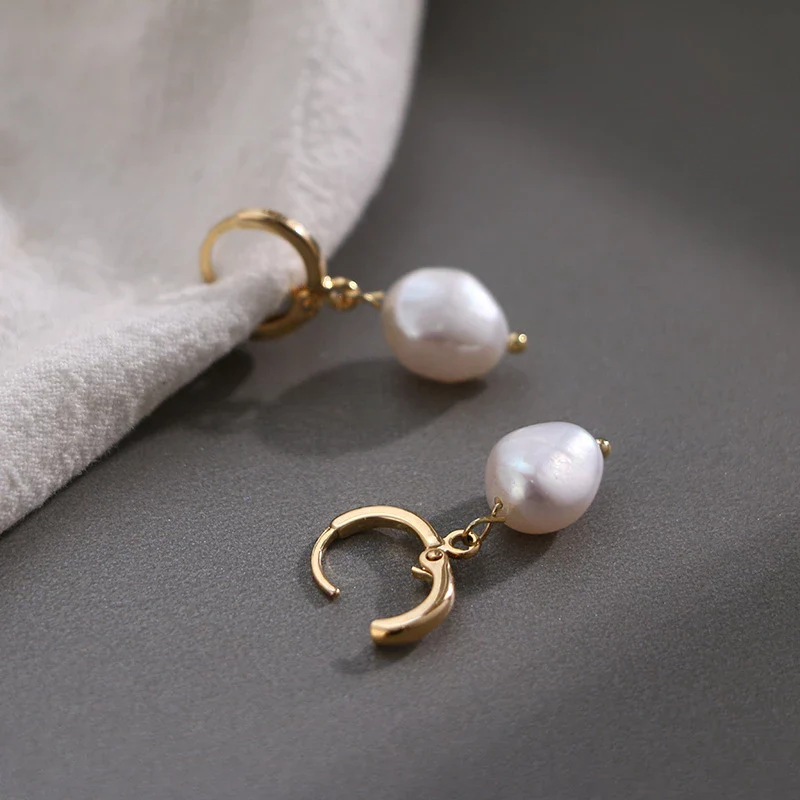 Freshwater Pearl Drop Huggie Earrings - Image 9