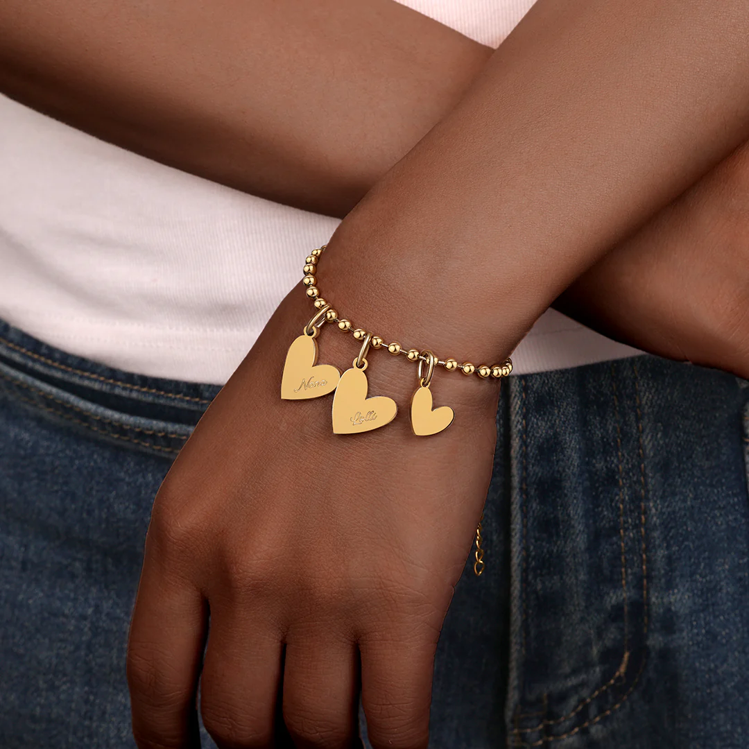 Personalized Beaded Double Heart Charm Bracelet - Image 11