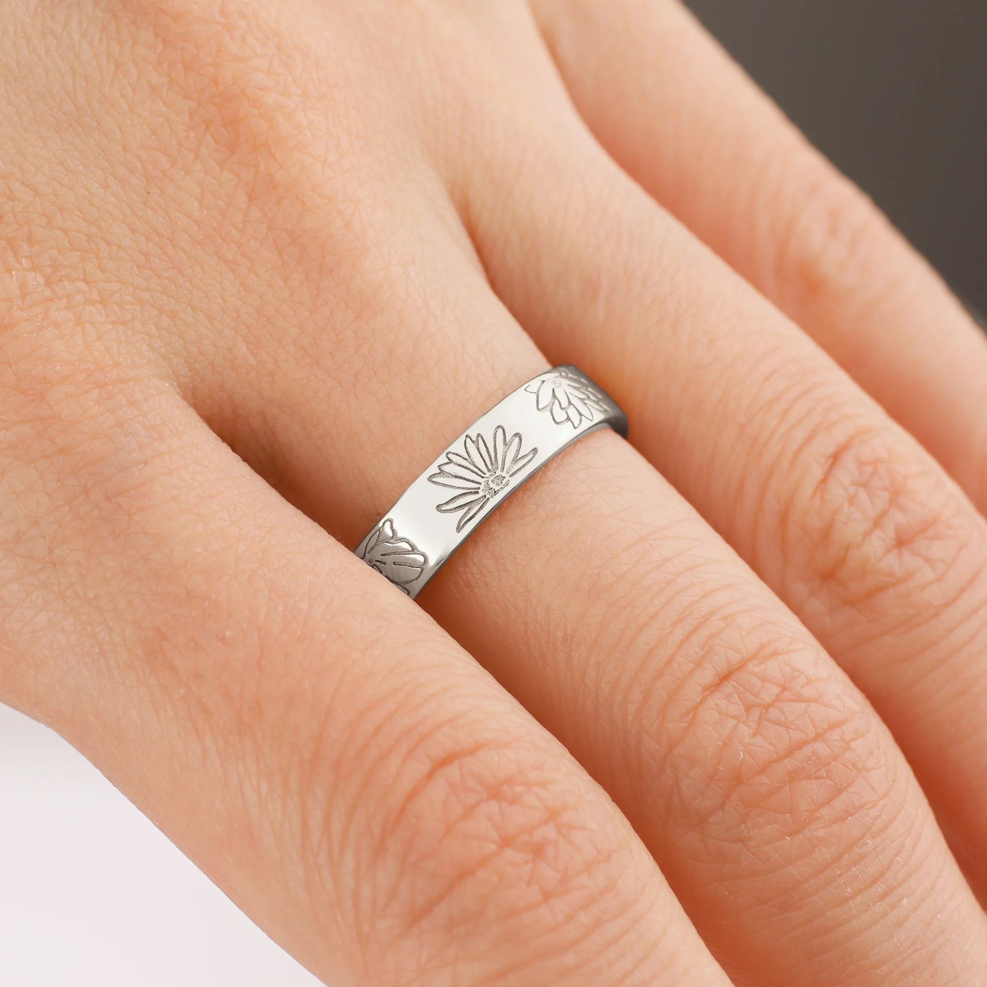 Personalized Stamped Flower Ring - Image 6