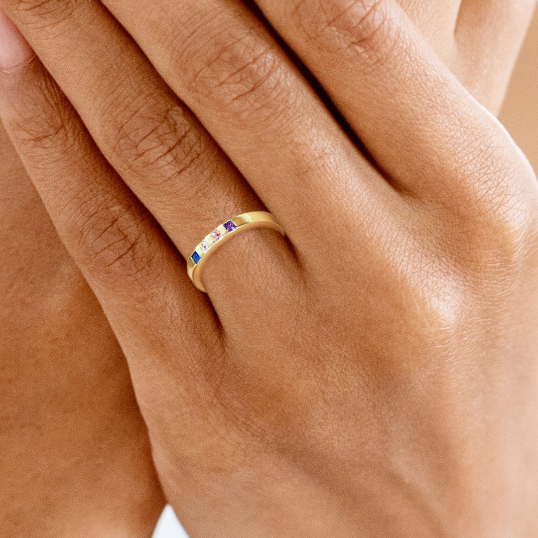 Princess-Cut Birthstone Band Ring - Image 17