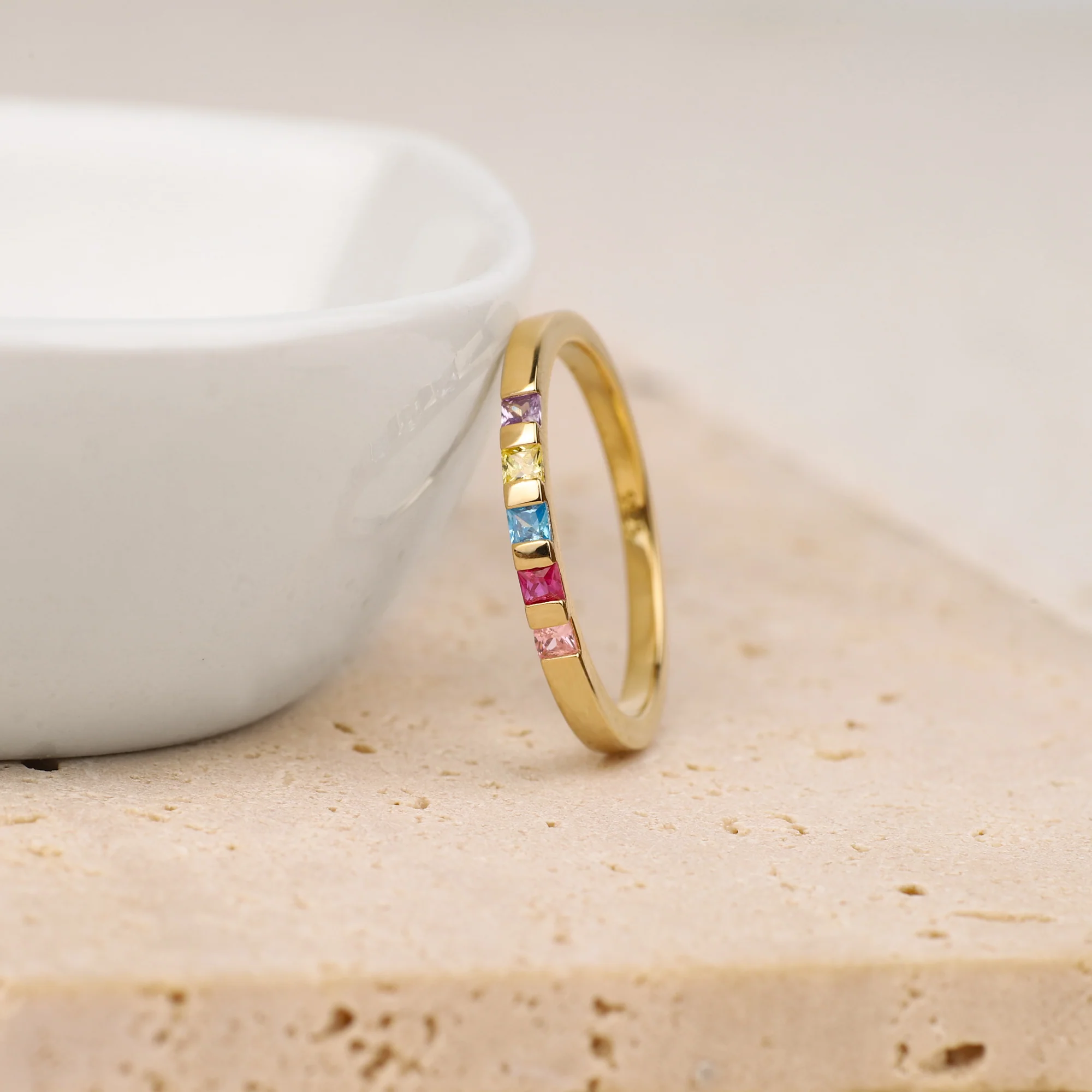 Princess-Cut Birthstone Band Ring - Image 26