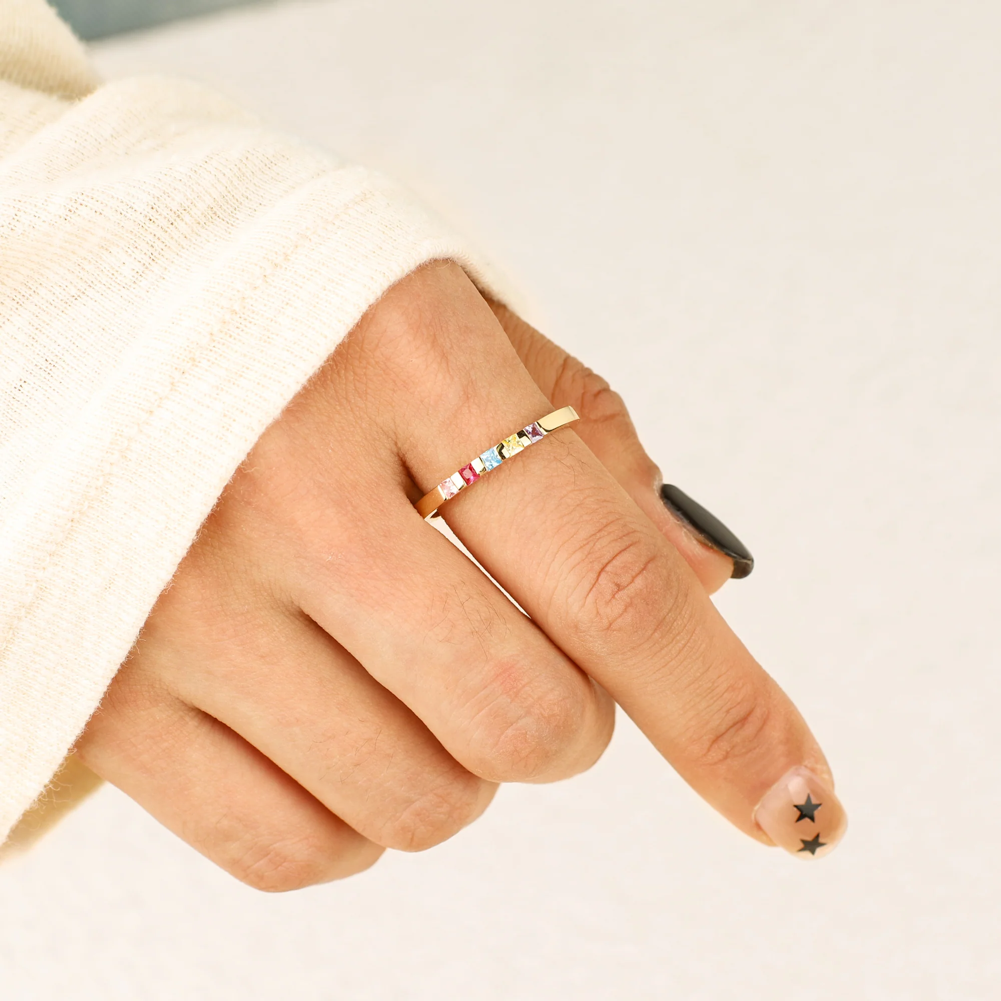 Princess-Cut Birthstone Band Ring - Image 28