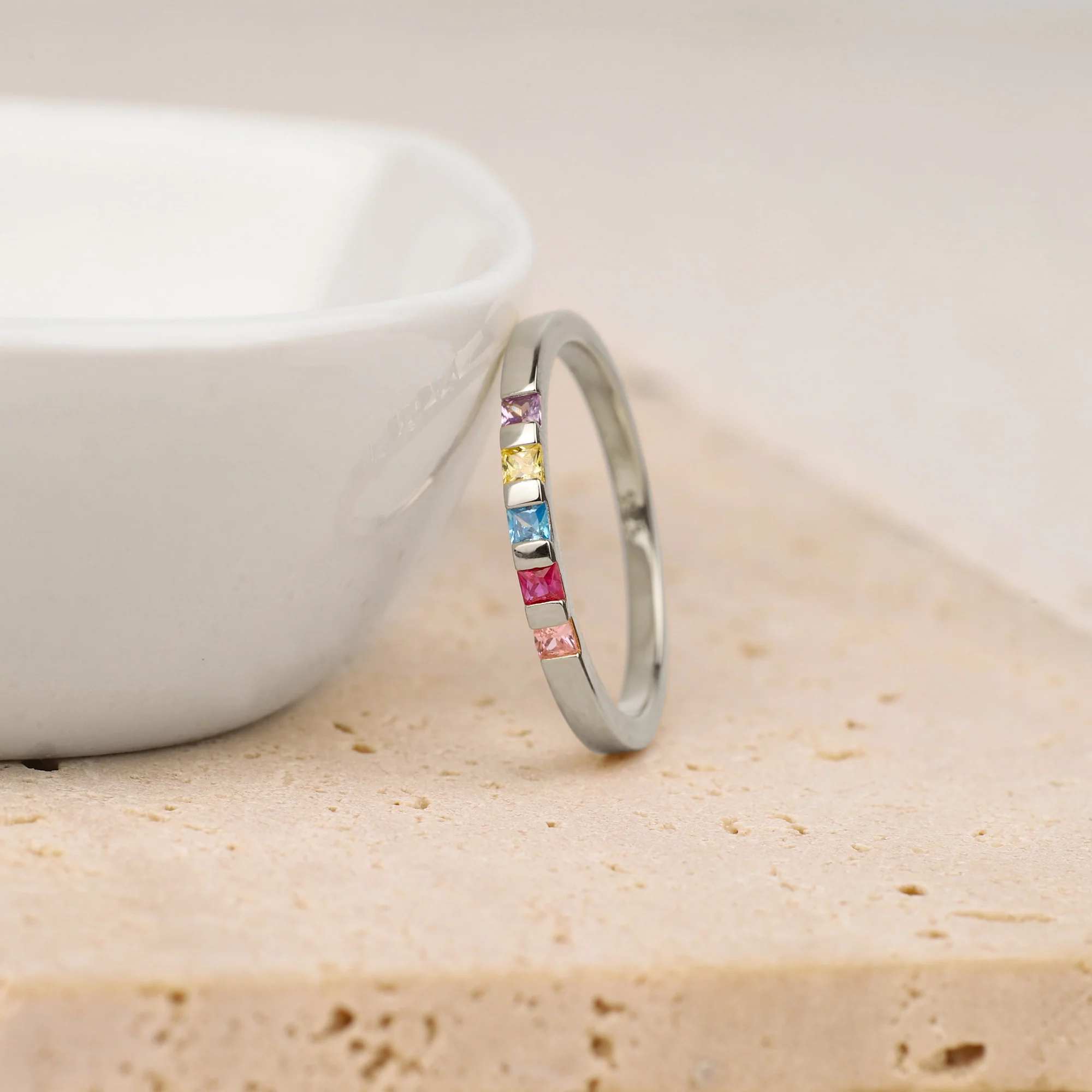 Princess-Cut Birthstone Band Ring - Image 34