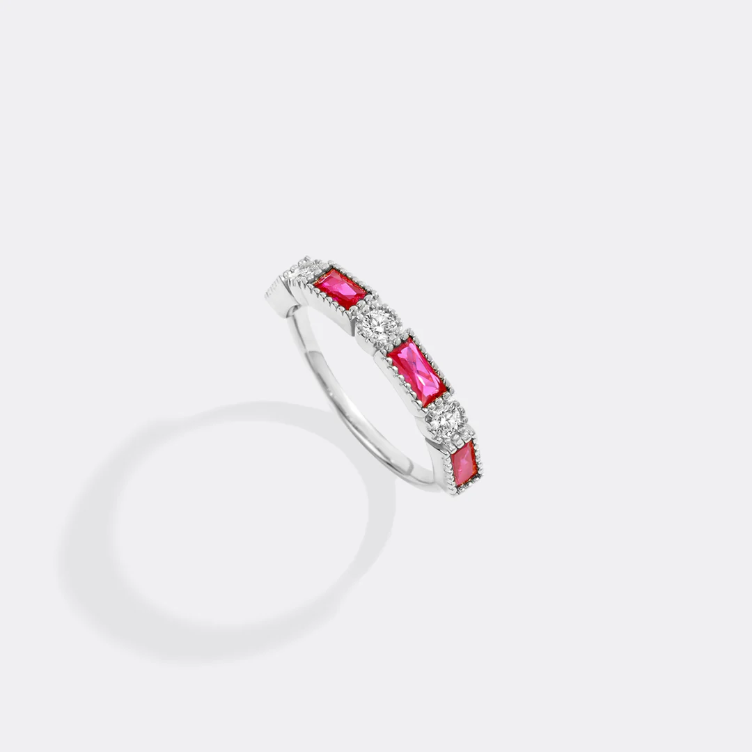 Personalized Round and Baguette Birthstone Ring - Image 18