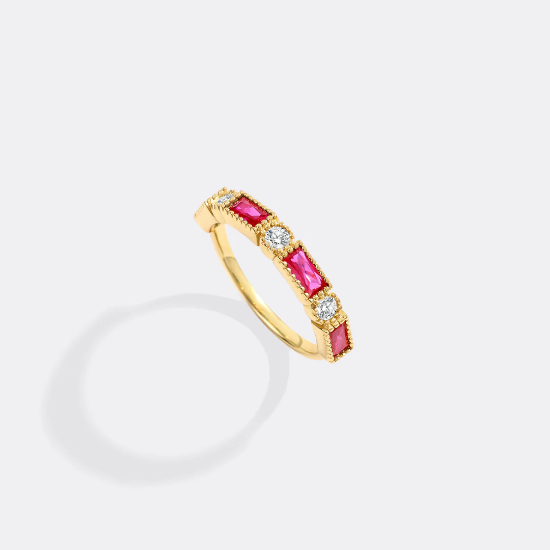 Personalized Round and Baguette Birthstone Ring - Image 19