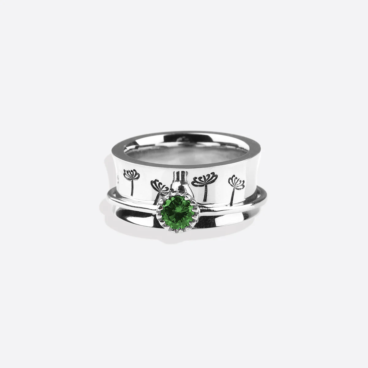 Silver Dandelion Birthstone Spinning Fidget Ring - Image 101