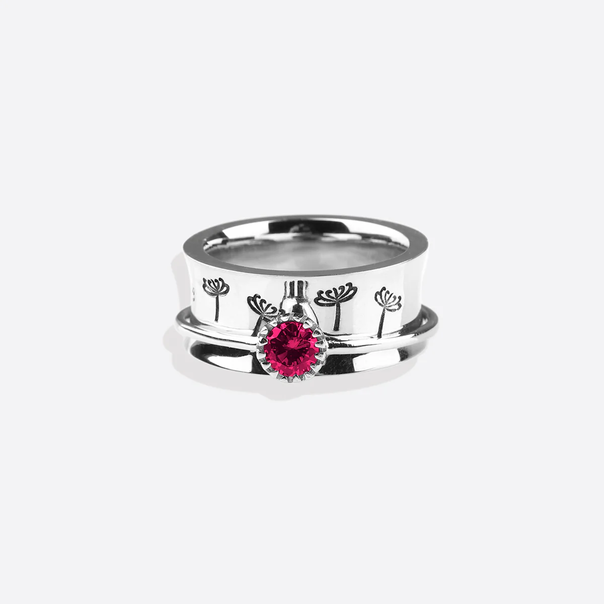 Silver Dandelion Birthstone Spinning Fidget Ring - Image 103
