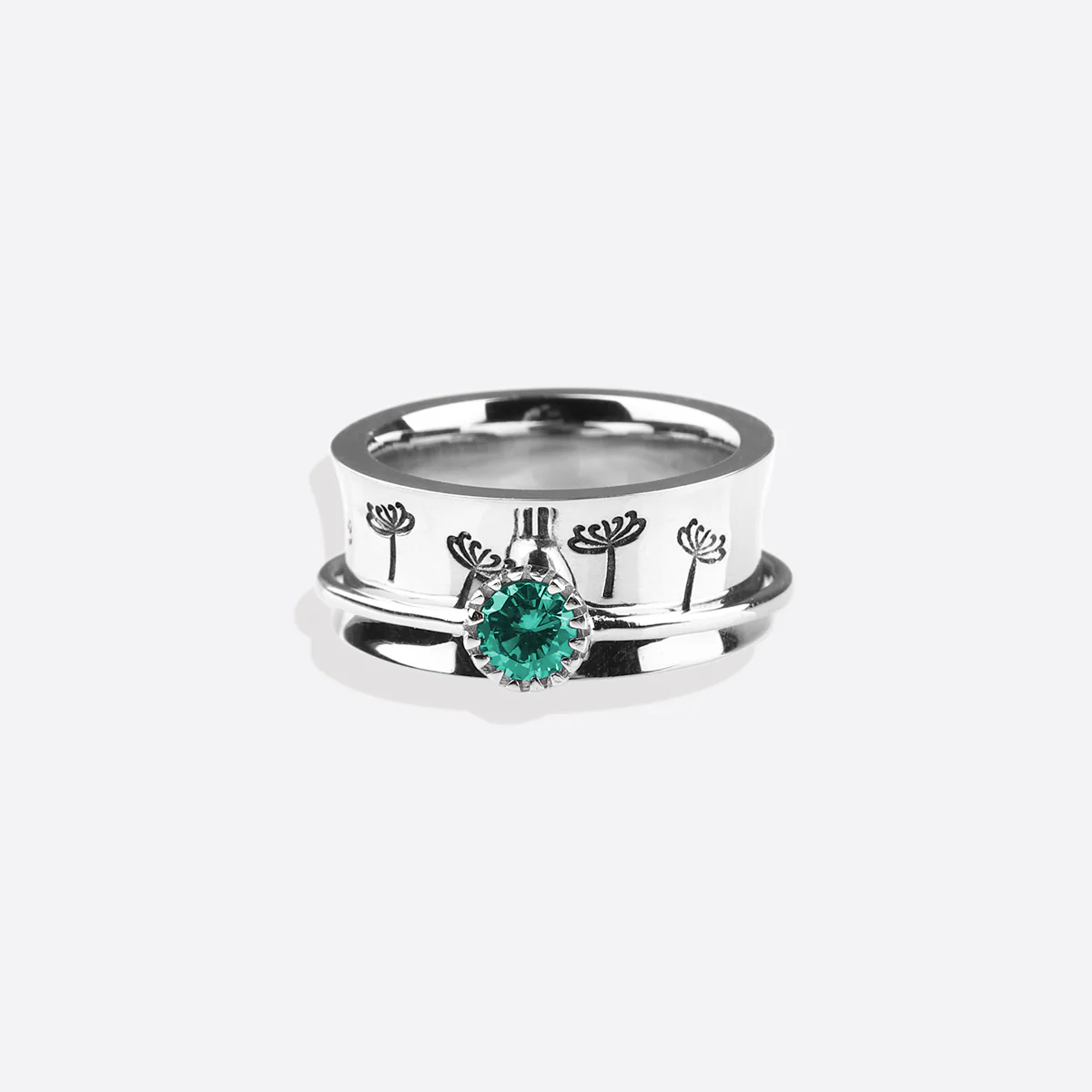 Silver Dandelion Birthstone Spinning Fidget Ring - Image 108