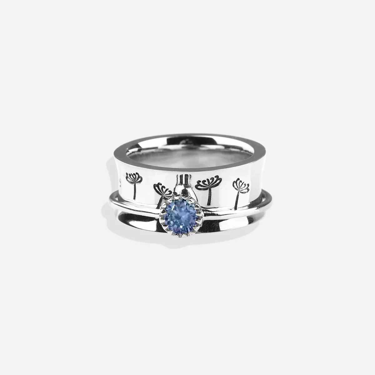 Silver Dandelion Birthstone Spinning Fidget Ring - Image 109