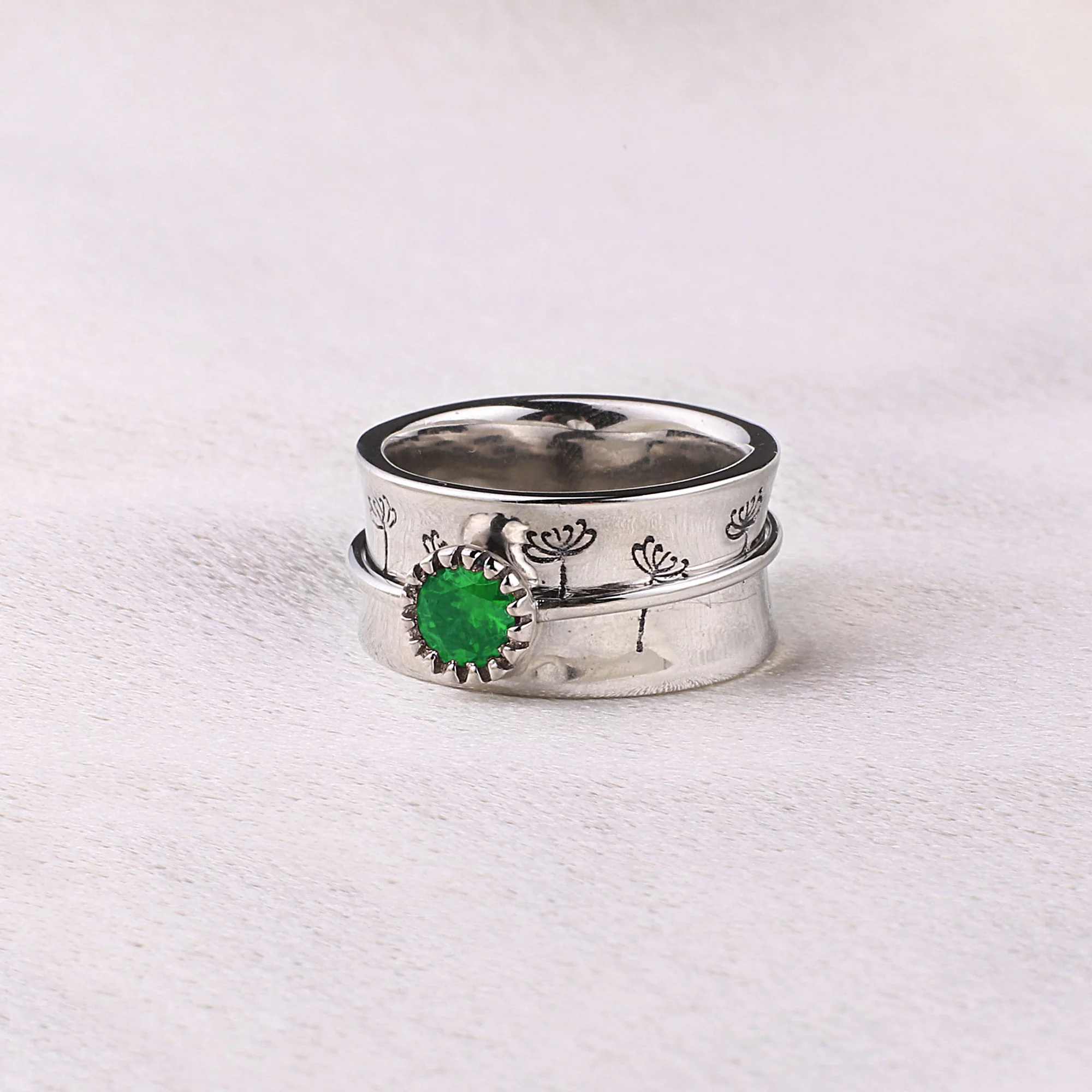 Silver Dandelion Birthstone Spinning Fidget Ring - Image 16