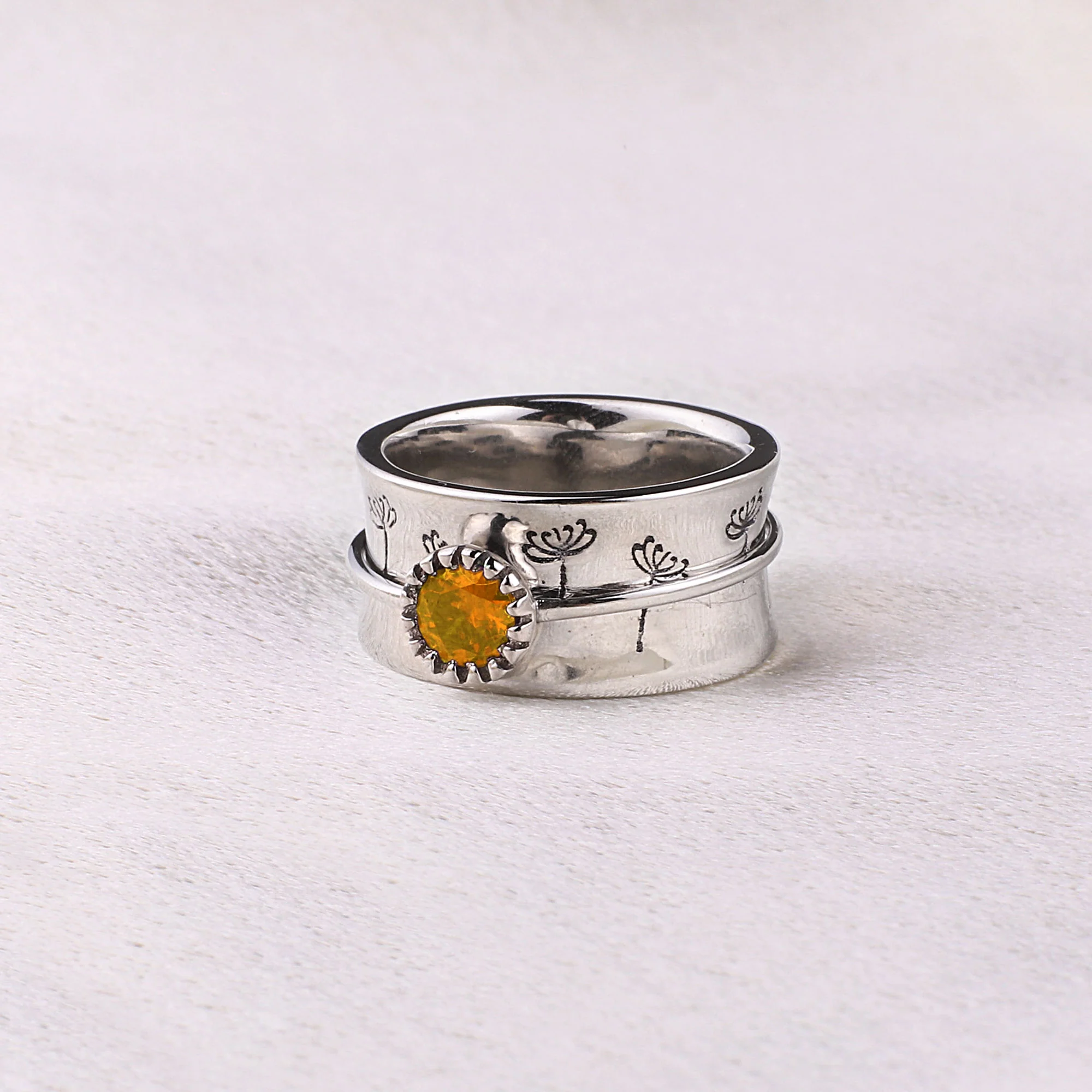 Silver Dandelion Birthstone Spinning Fidget Ring - Image 22