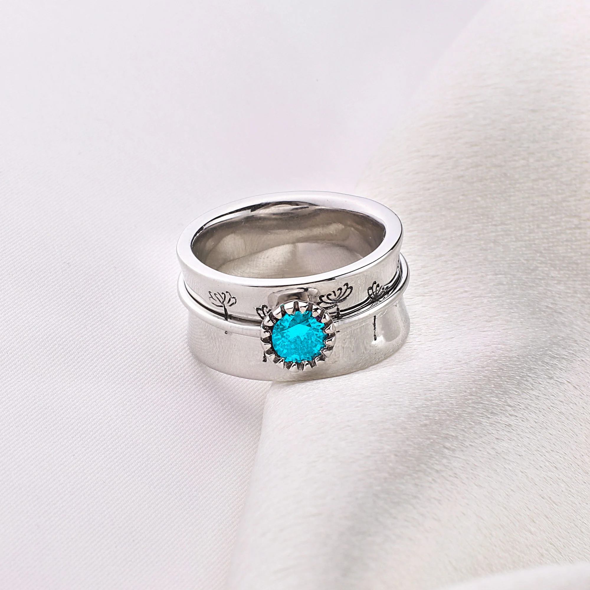 Silver Dandelion Birthstone Spinning Fidget Ring - Image 62