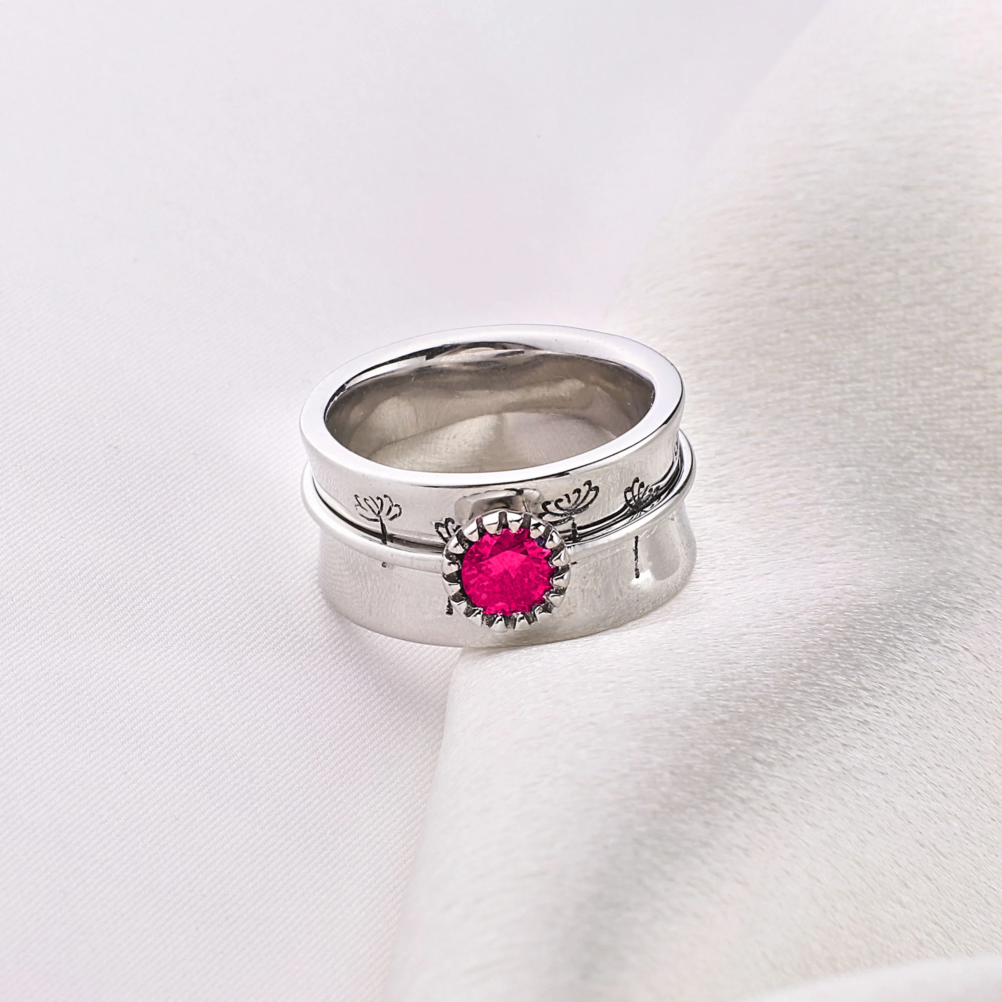 Silver Dandelion Birthstone Spinning Fidget Ring - Image 66