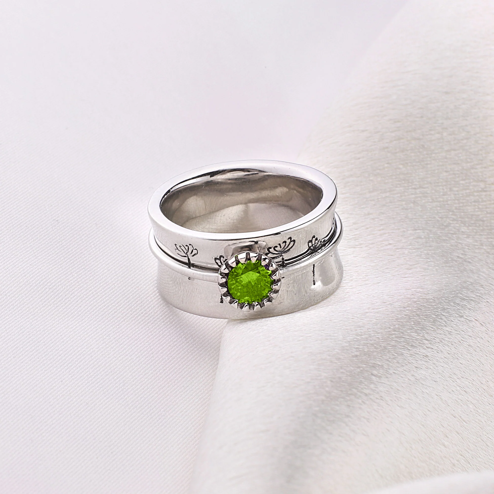 Silver Dandelion Birthstone Spinning Fidget Ring - Image 67