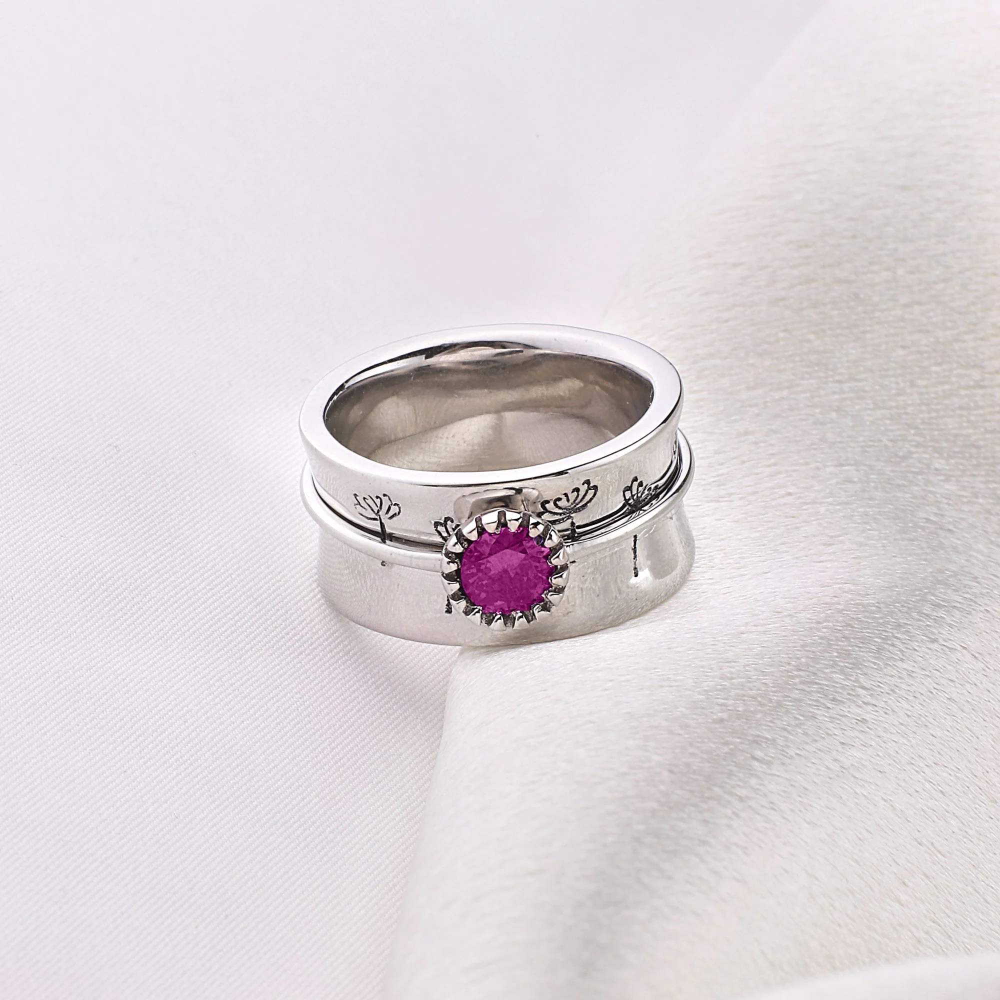 Silver Dandelion Birthstone Spinning Fidget Ring - Image 69