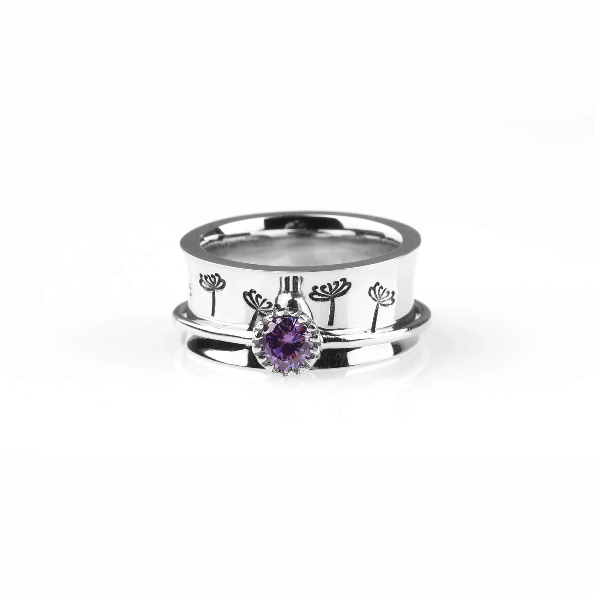 Silver Dandelion Birthstone Spinning Fidget Ring - Image 78