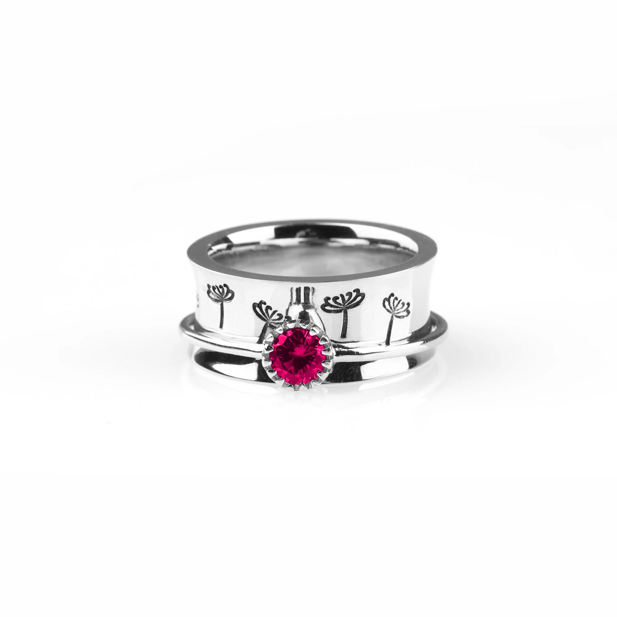 Silver Dandelion Birthstone Spinning Fidget Ring - Image 88