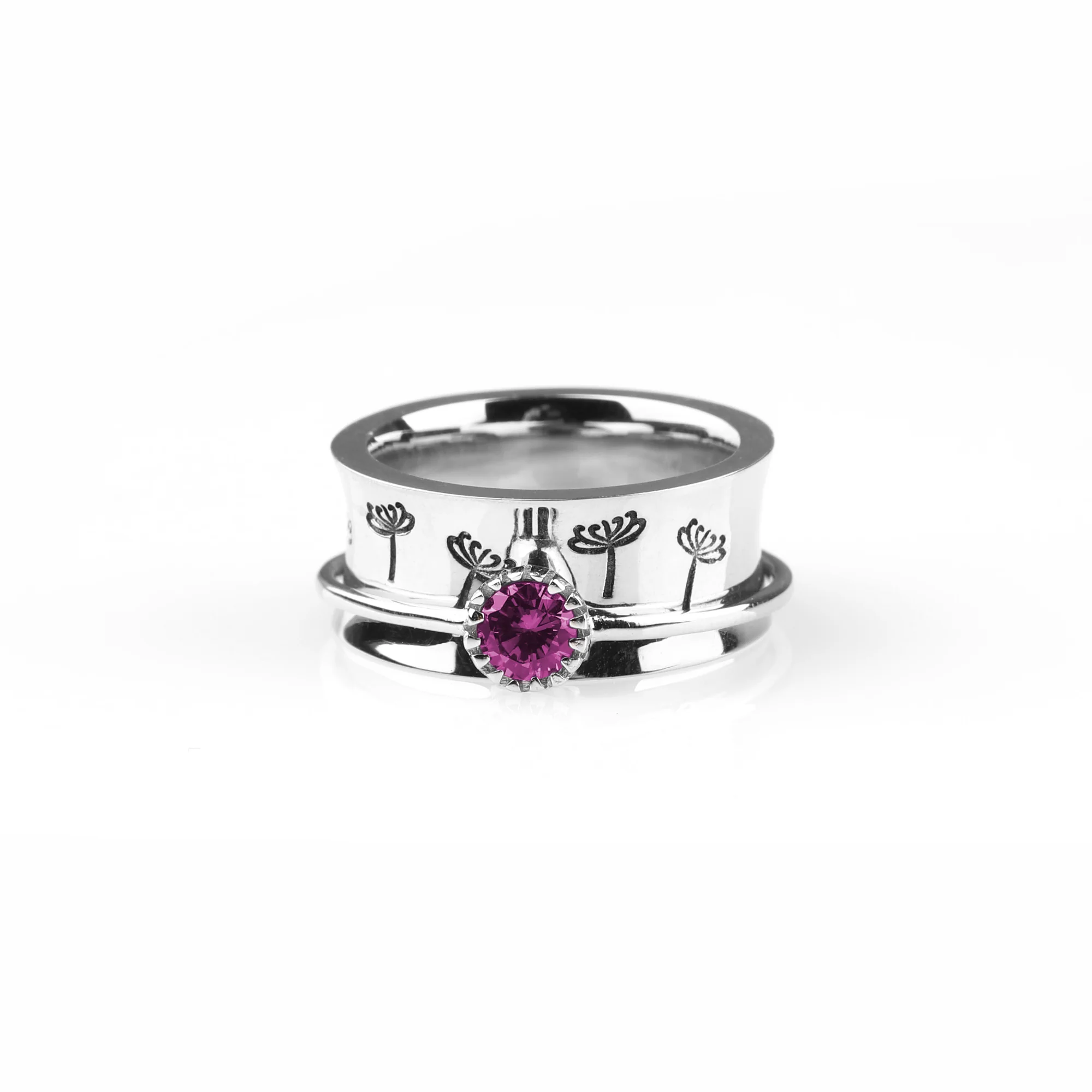 Silver Dandelion Birthstone Spinning Fidget Ring - Image 91
