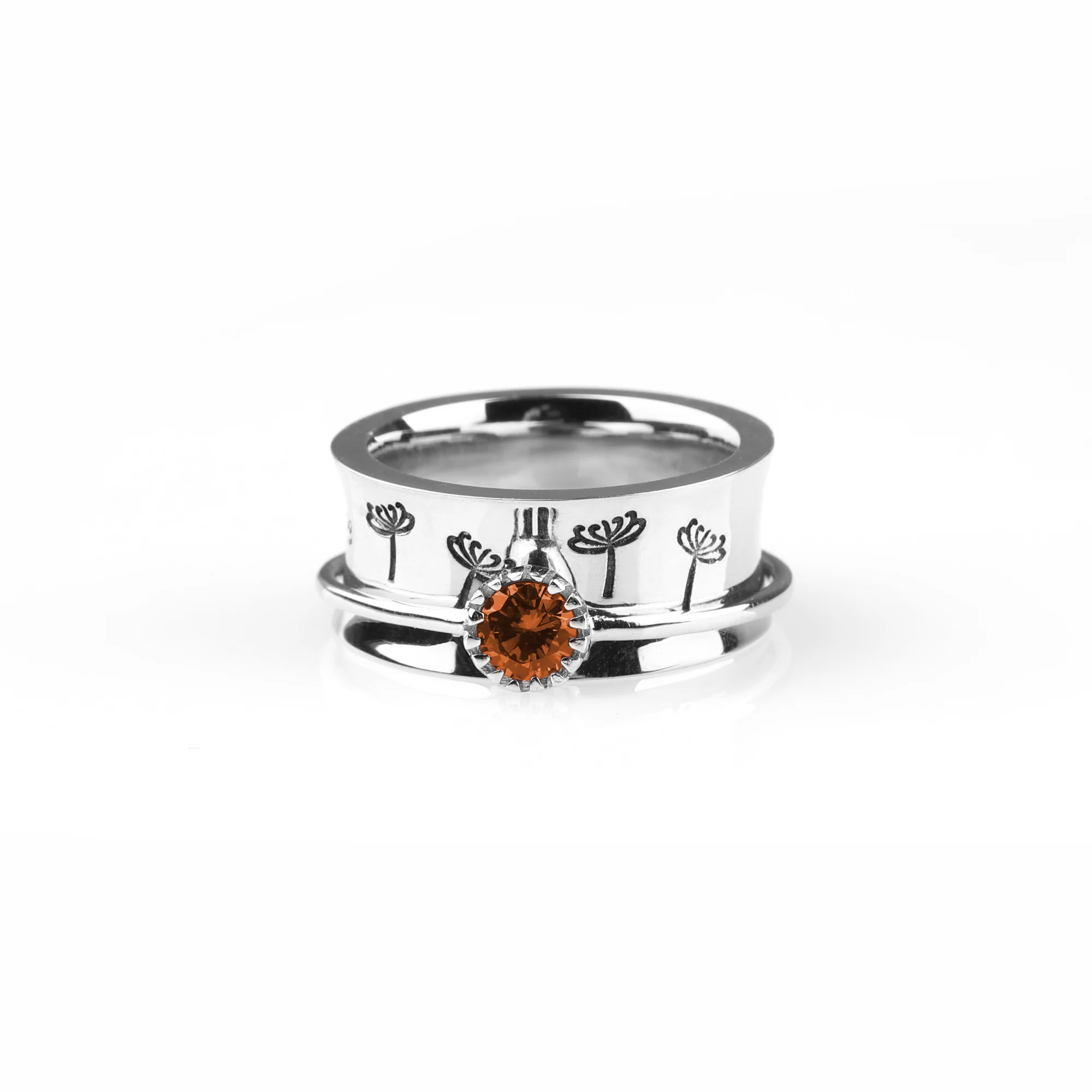 Silver Dandelion Birthstone Spinning Fidget Ring - Image 92