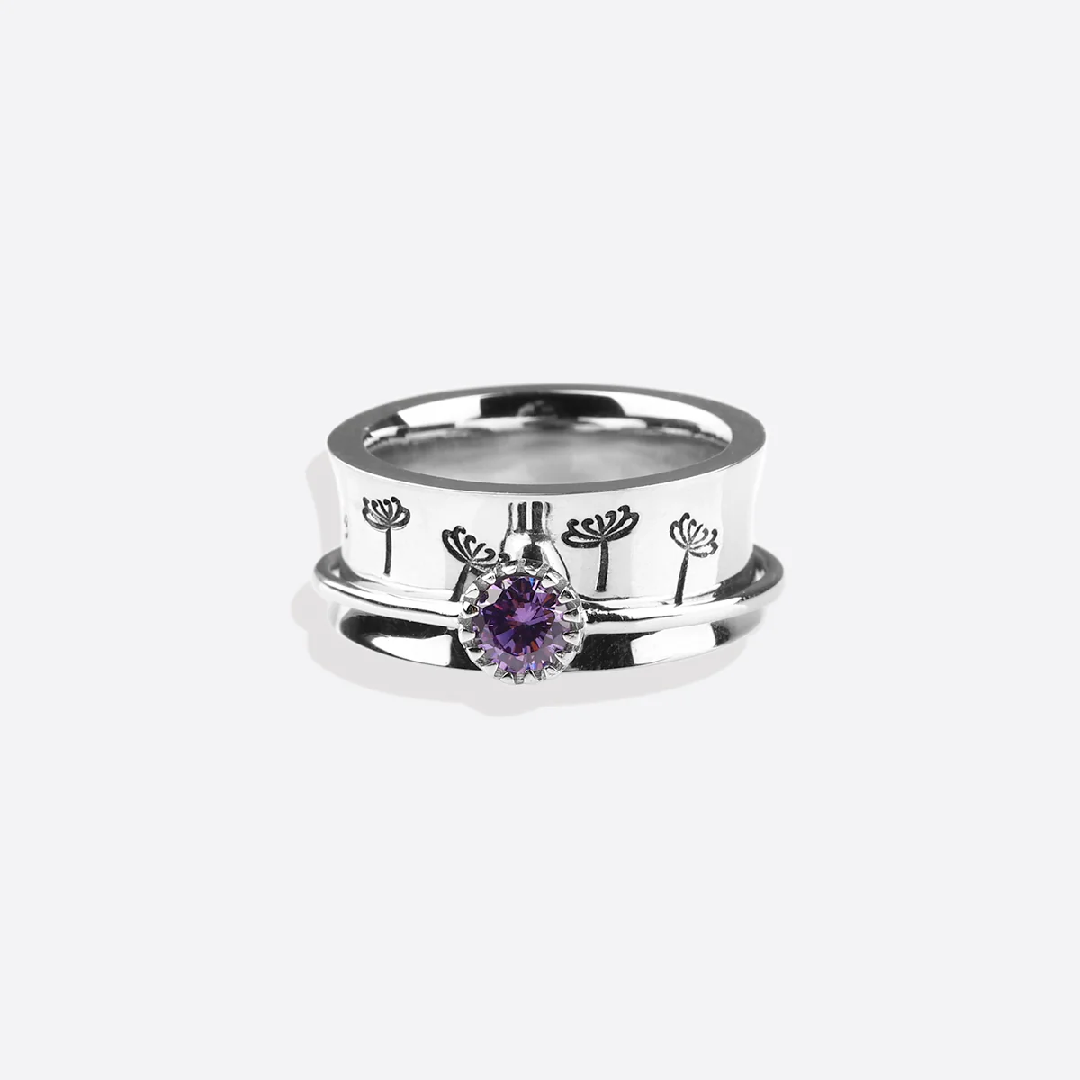 Silver Dandelion Birthstone Spinning Fidget Ring - Image 98