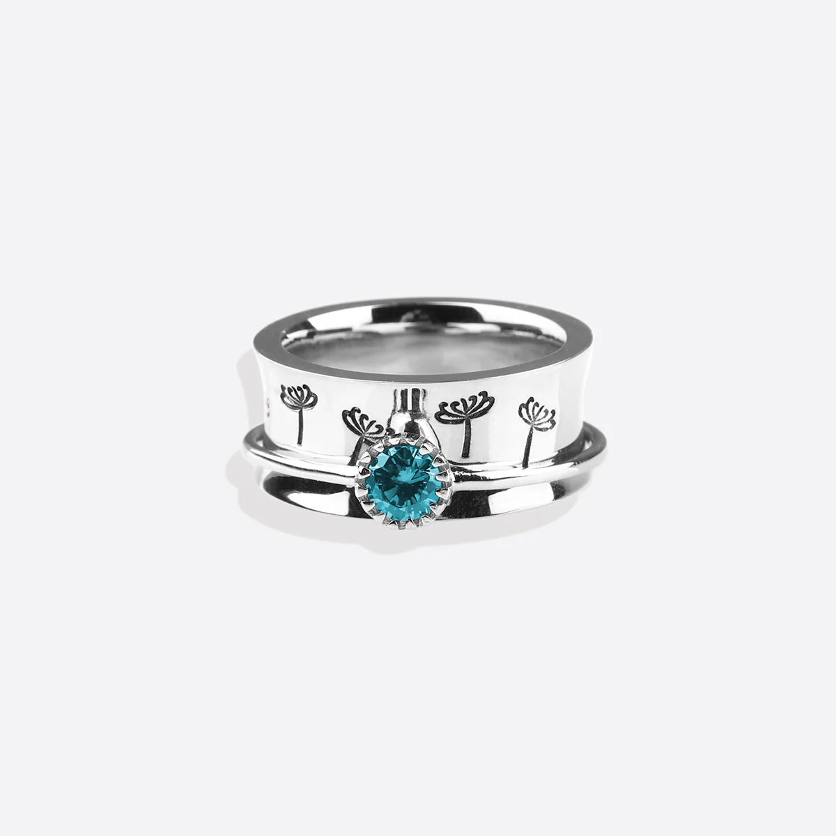 Silver Dandelion Birthstone Spinning Fidget Ring - Image 99