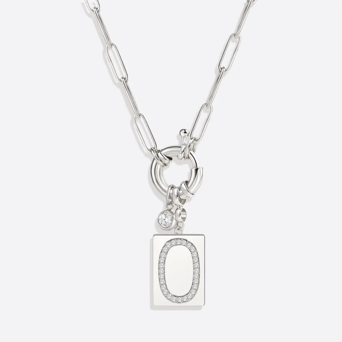Pave Initial Pendant Necklace with Paperclip Chain - Image 16