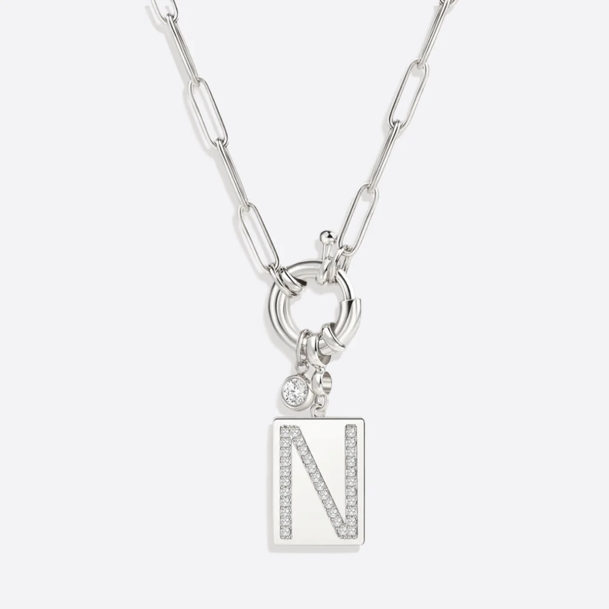 Pave Initial Pendant Necklace with Paperclip Chain - Image 17
