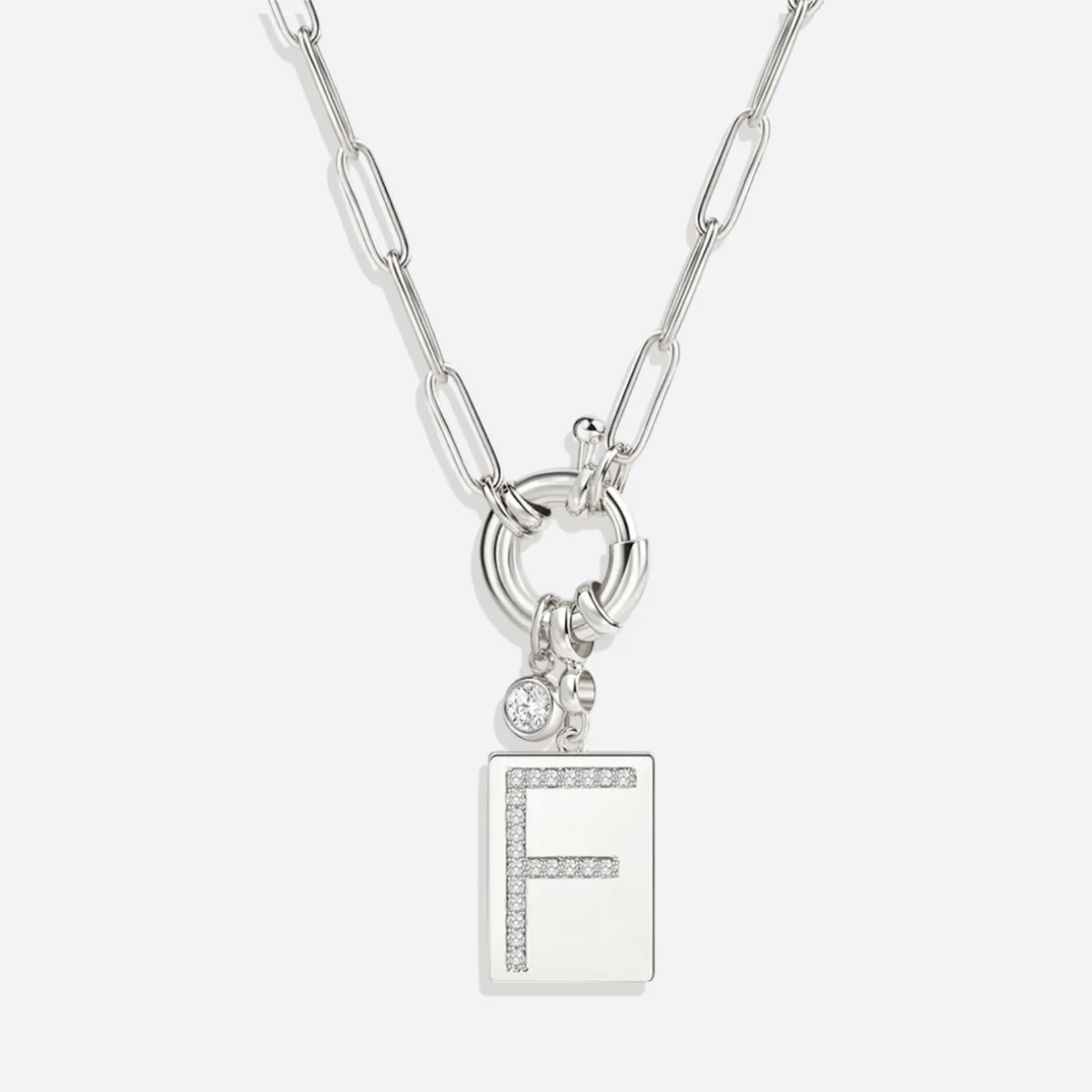 Pave Initial Pendant Necklace with Paperclip Chain - Image 25