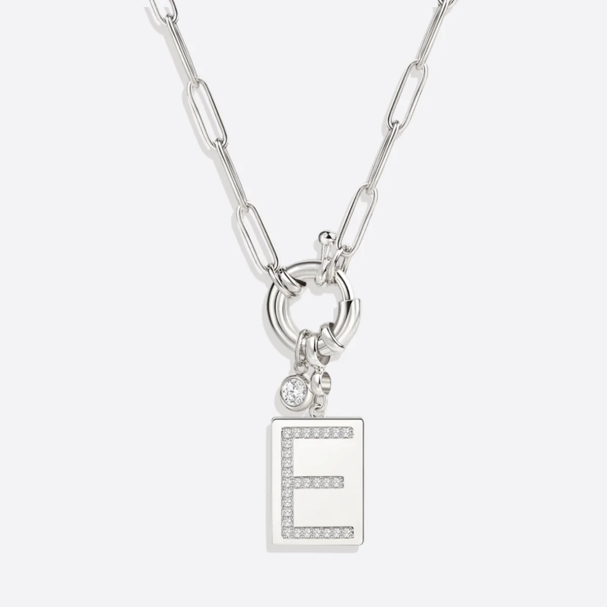 Pave Initial Pendant Necklace with Paperclip Chain - Image 26